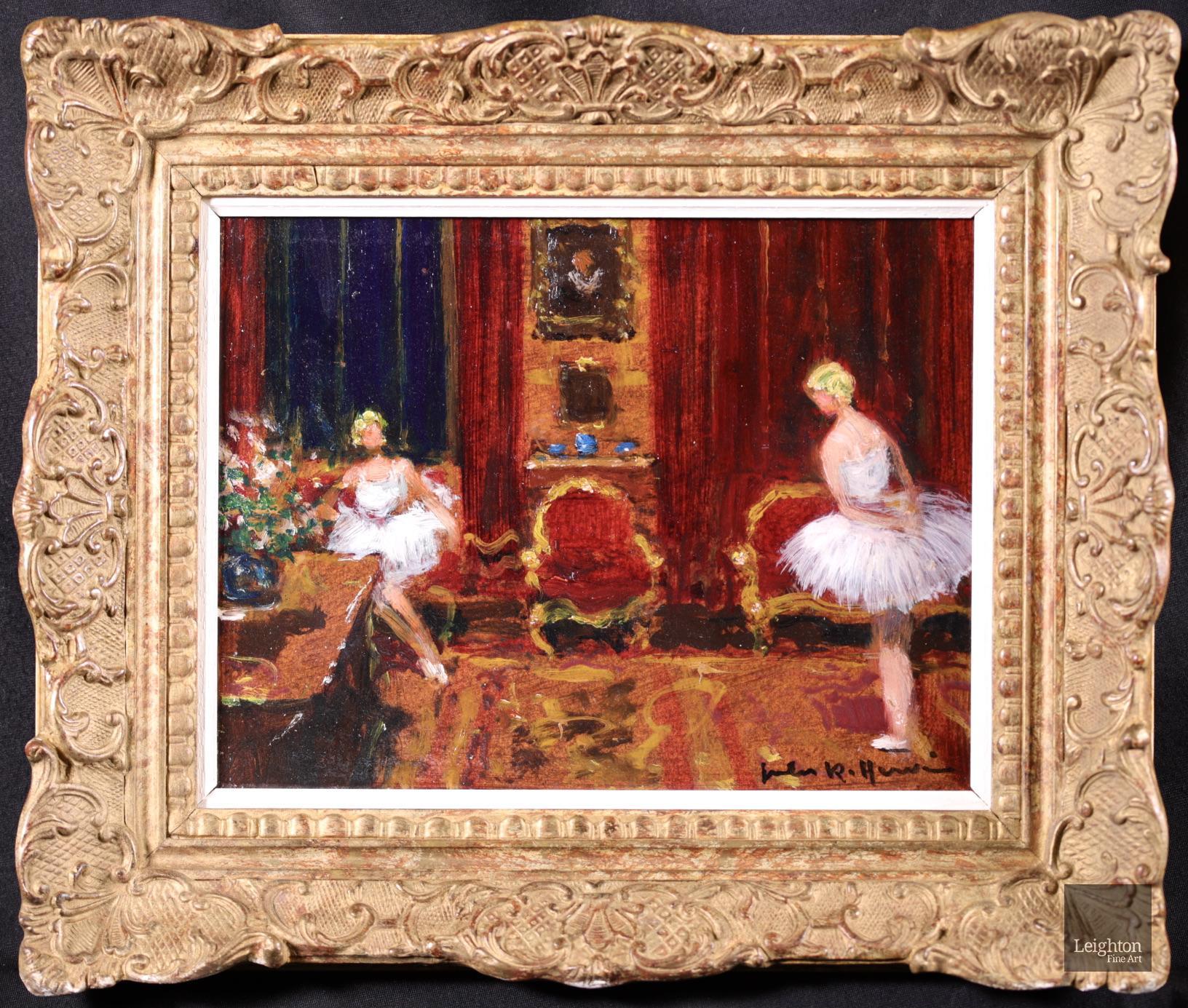 Jules René Hervé Figurative Painting - Danseuse a l'atelier - Impressionist Oil, Figures in Interior - Jules Rene Herve