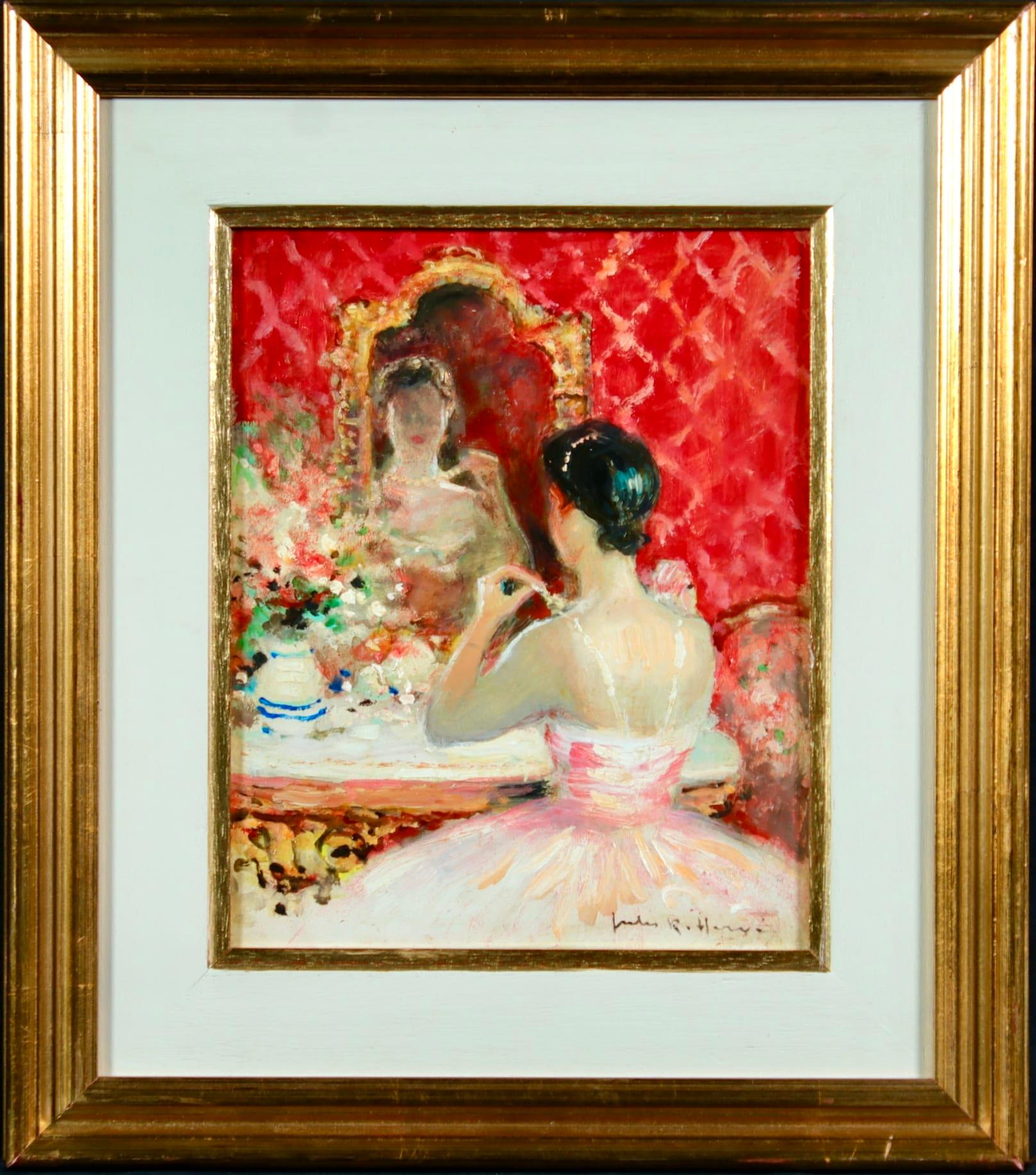 Danseuse a sa Toilette - Post Impressionist Oil, Figure in Interior by J R Herve - Painting by Jules René Hervé
