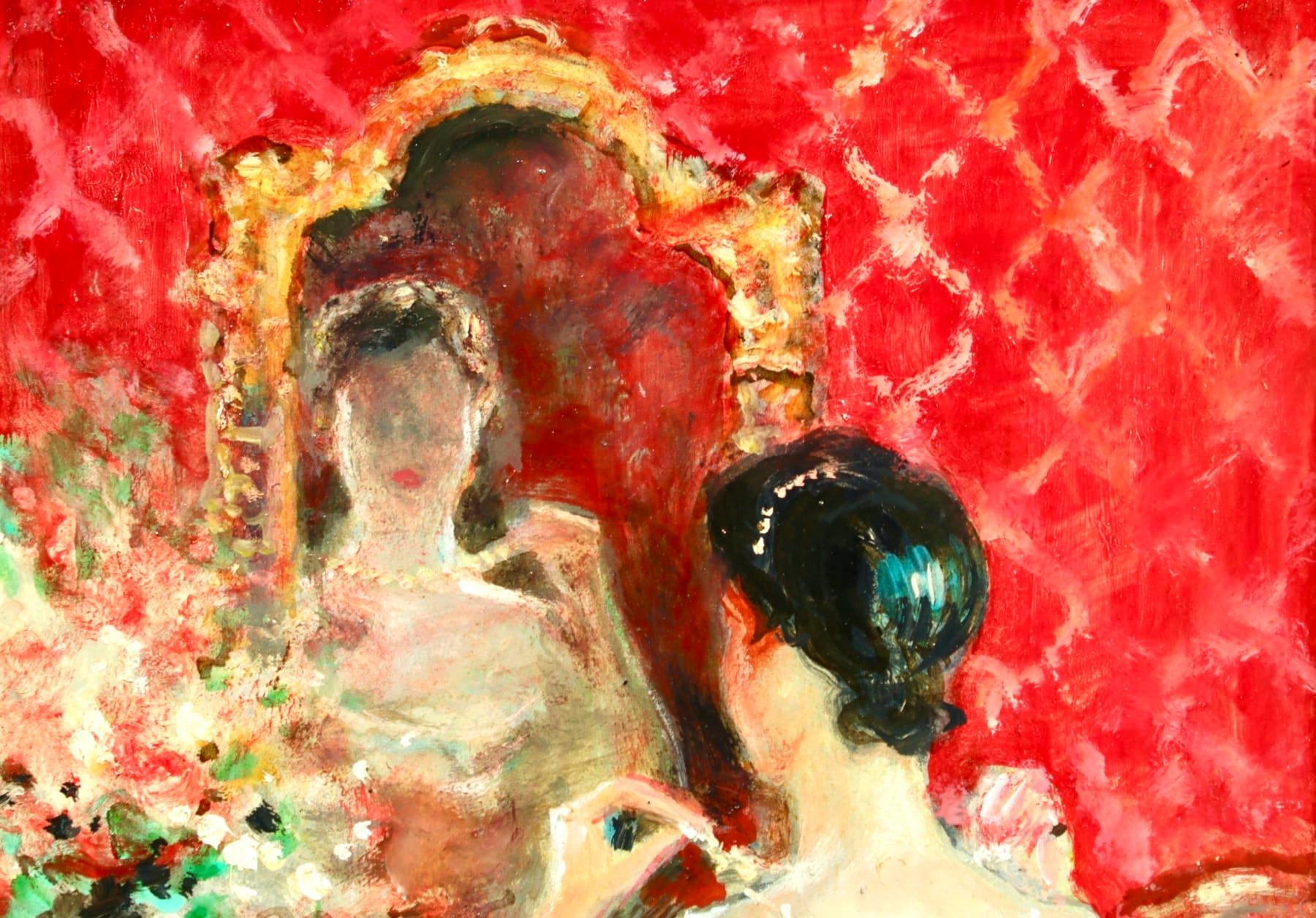 Danseuse a sa Toilette - Post Impressionist Oil, Figure in Interior by J R Herve - Post-Impressionist Painting by Jules René Hervé