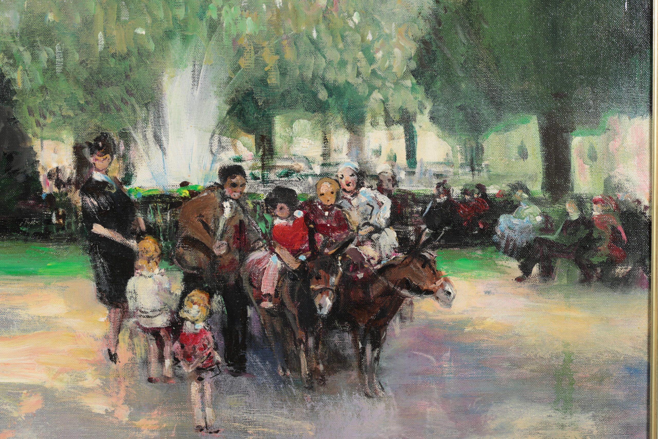 Donkey Rides - Impressionist Figures in Landscape Oil by Jules Rene Herve For Sale 6