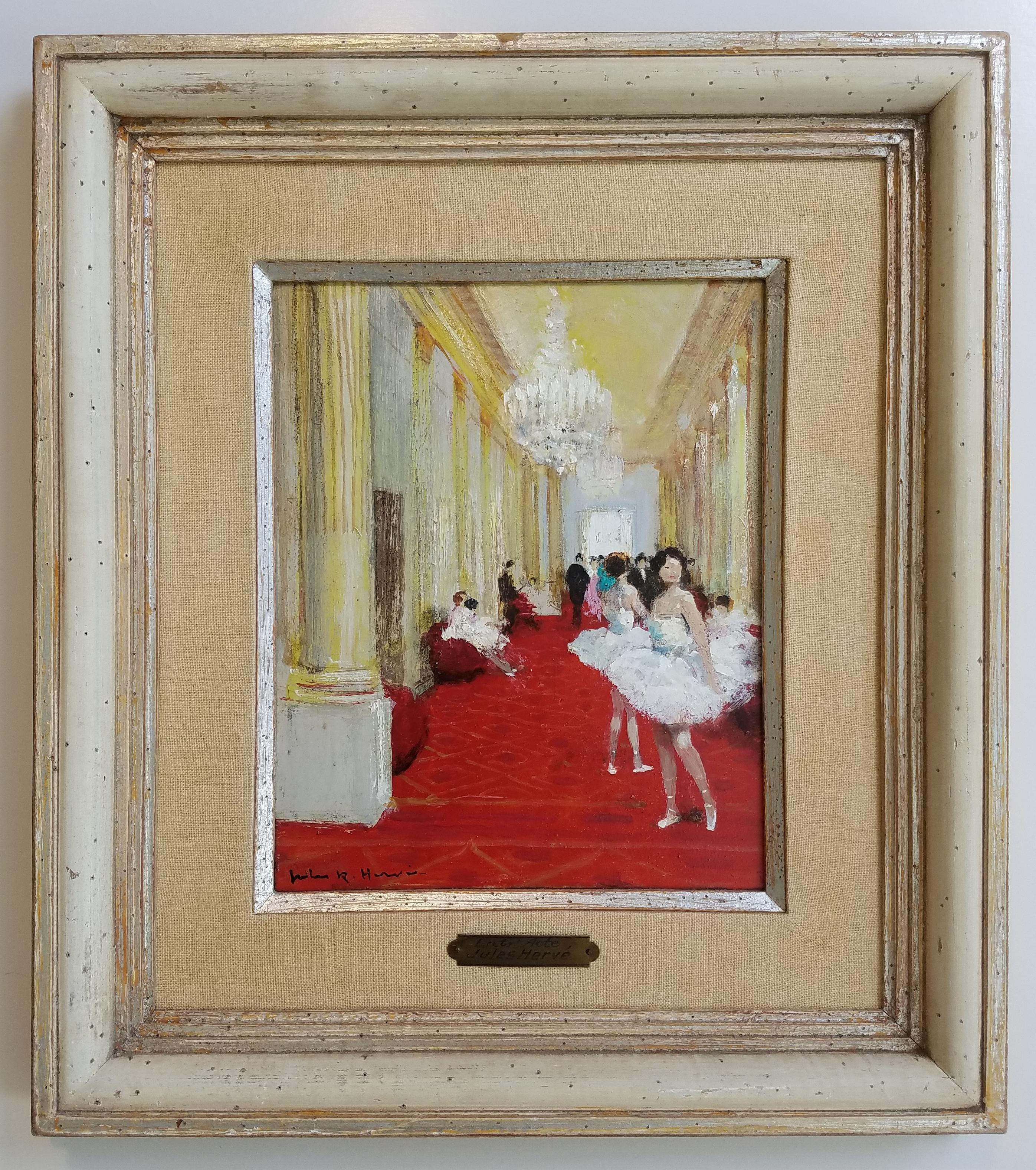 « Entre Acte - Ballerinas at the Opera », Jules Herve, impressionnisme français - Painting de Jules René Hervé