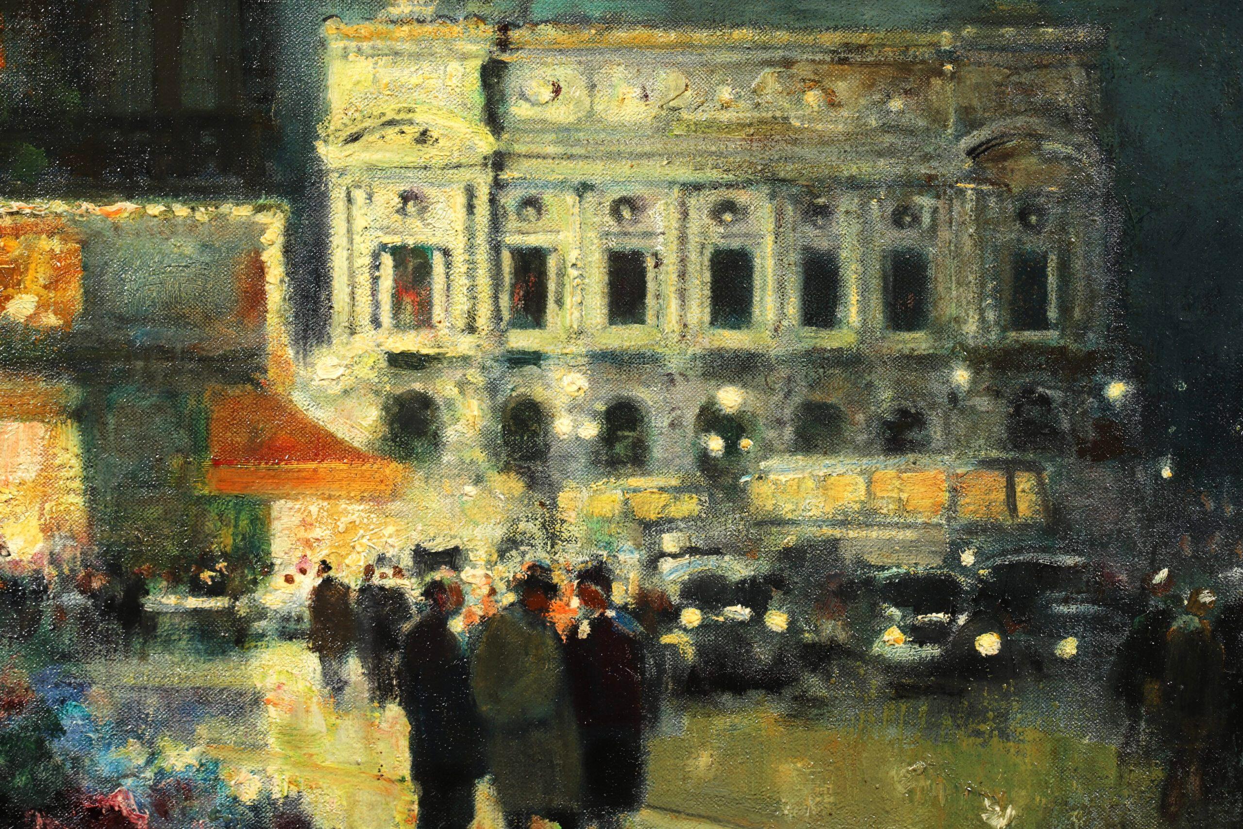 Evening - Place de l'Opera - Impressionist Cityscape Oil by Jules Rene Herve 6