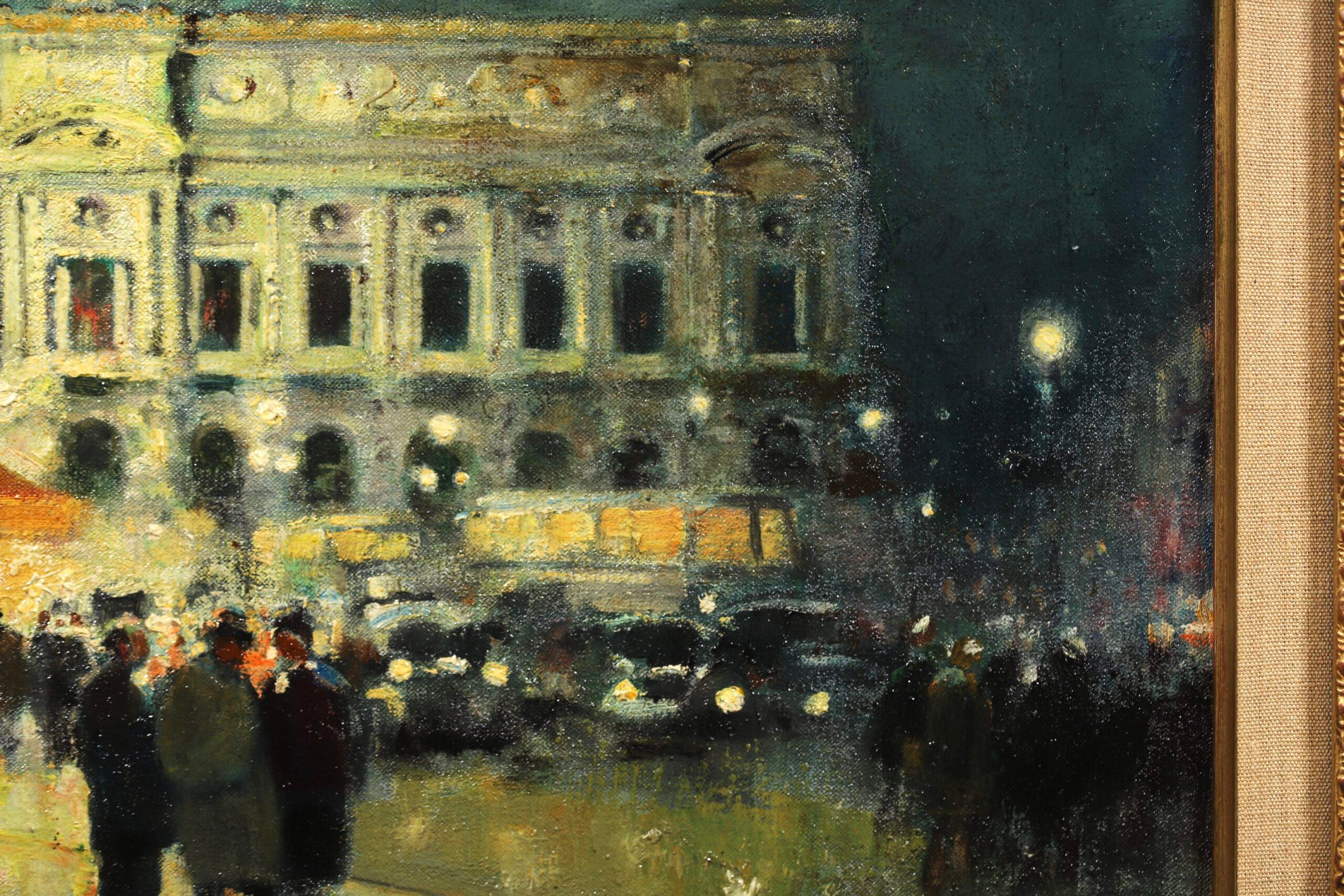 Evening - Place de l'Opera - Impressionist Cityscape Oil by Jules Rene Herve 7