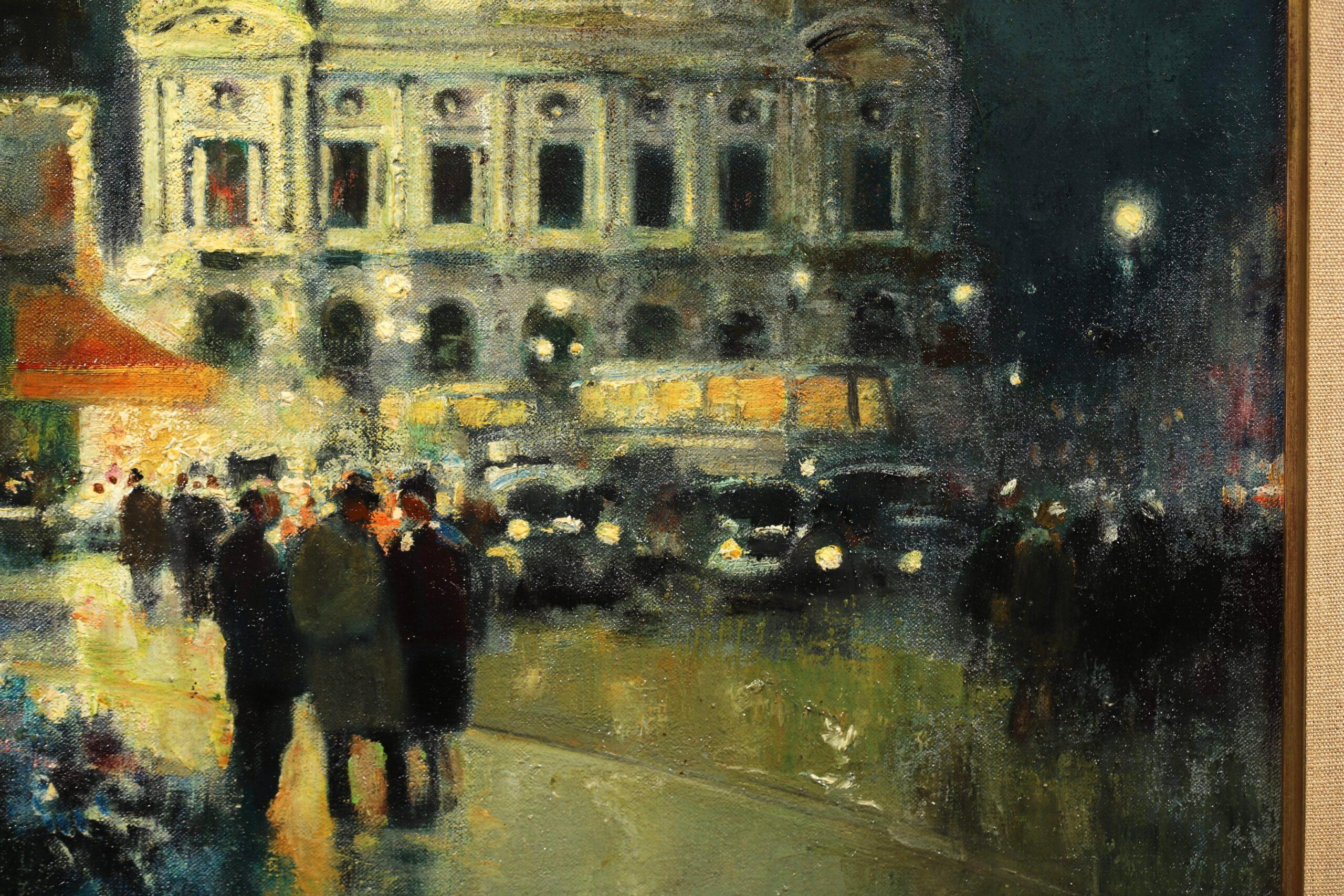 Evening - Place de l'Opera - Impressionist Cityscape Oil by Jules Rene Herve 1