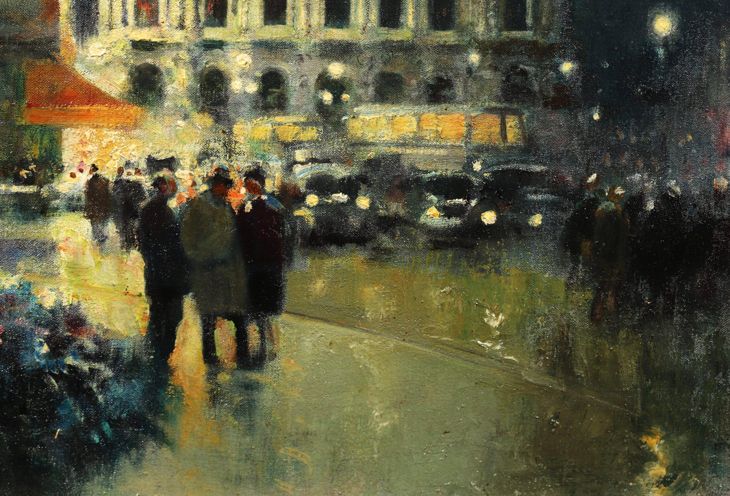 Evening - Place de l'Opera - Impressionist Cityscape Oil by Jules Rene Herve 2