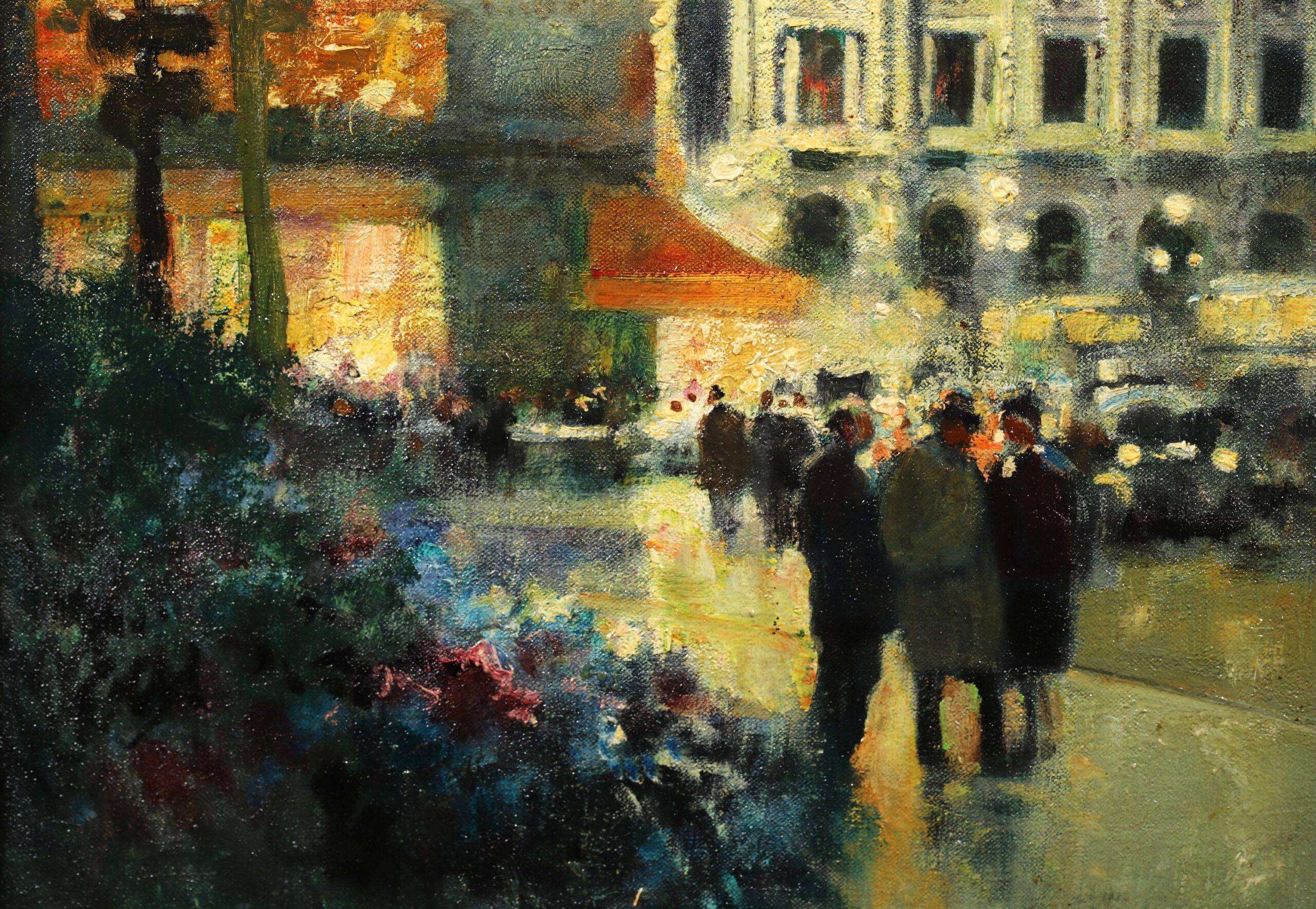 Evening - Place de l'Opera - Impressionist Cityscape Oil by Jules Rene Herve 3