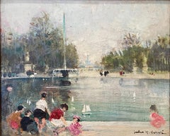 "Grand Basin, Jardin des Tuileries, Paris" Impressionist Oil Painting on Board
