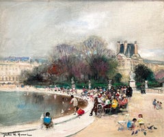 "Grand Basin Jardin des Tuileries, Paris" Impressionist Oil Painting on Canvas