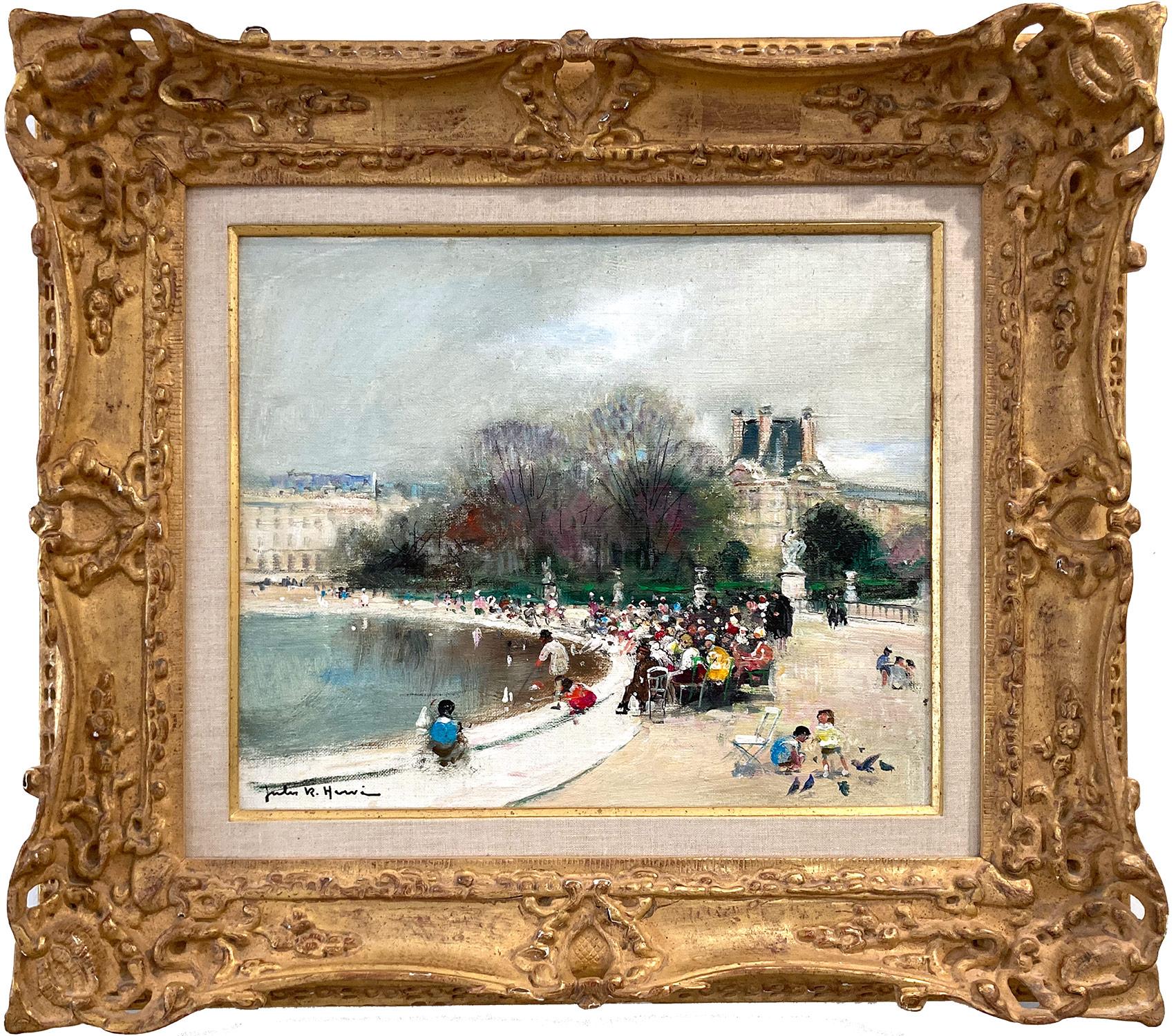 Figurative Painting de Jules René Hervé - "Grand Basin Jardin des Tuileries, París" Pintura al óleo impresionista sobre lienzo