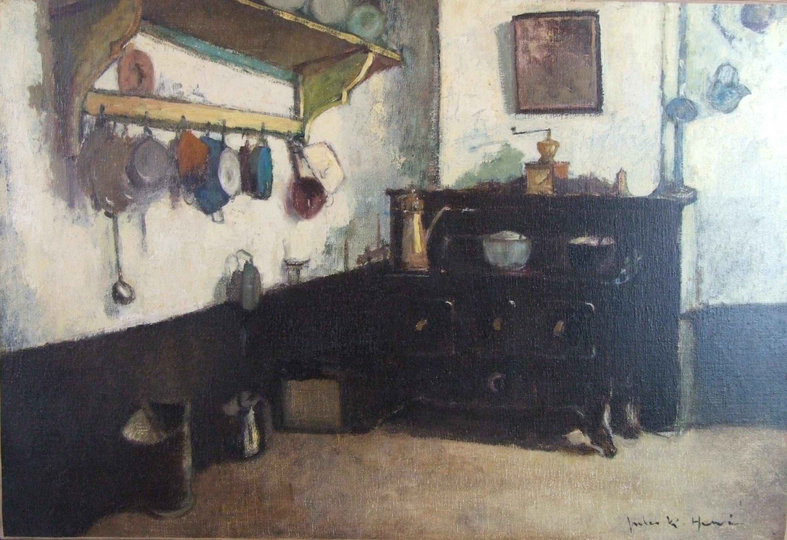 Jules René Hervé Interior Painting - home interior, '30s - oil paint, 51x74 cm., framed