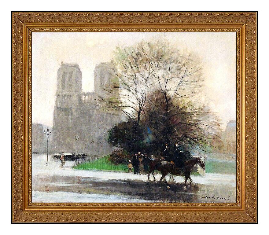 Jules René Hervé Landscape Painting - JULES R. HERVE Original OIL PAINTING On CANVAS Paris Cityscape Signed Horse Art