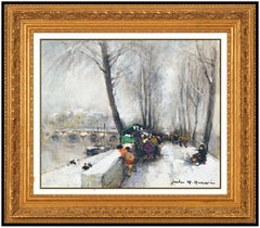Peinture à l'huile sur toile originale de Jules R Herve, Paris, signée, Paysage français