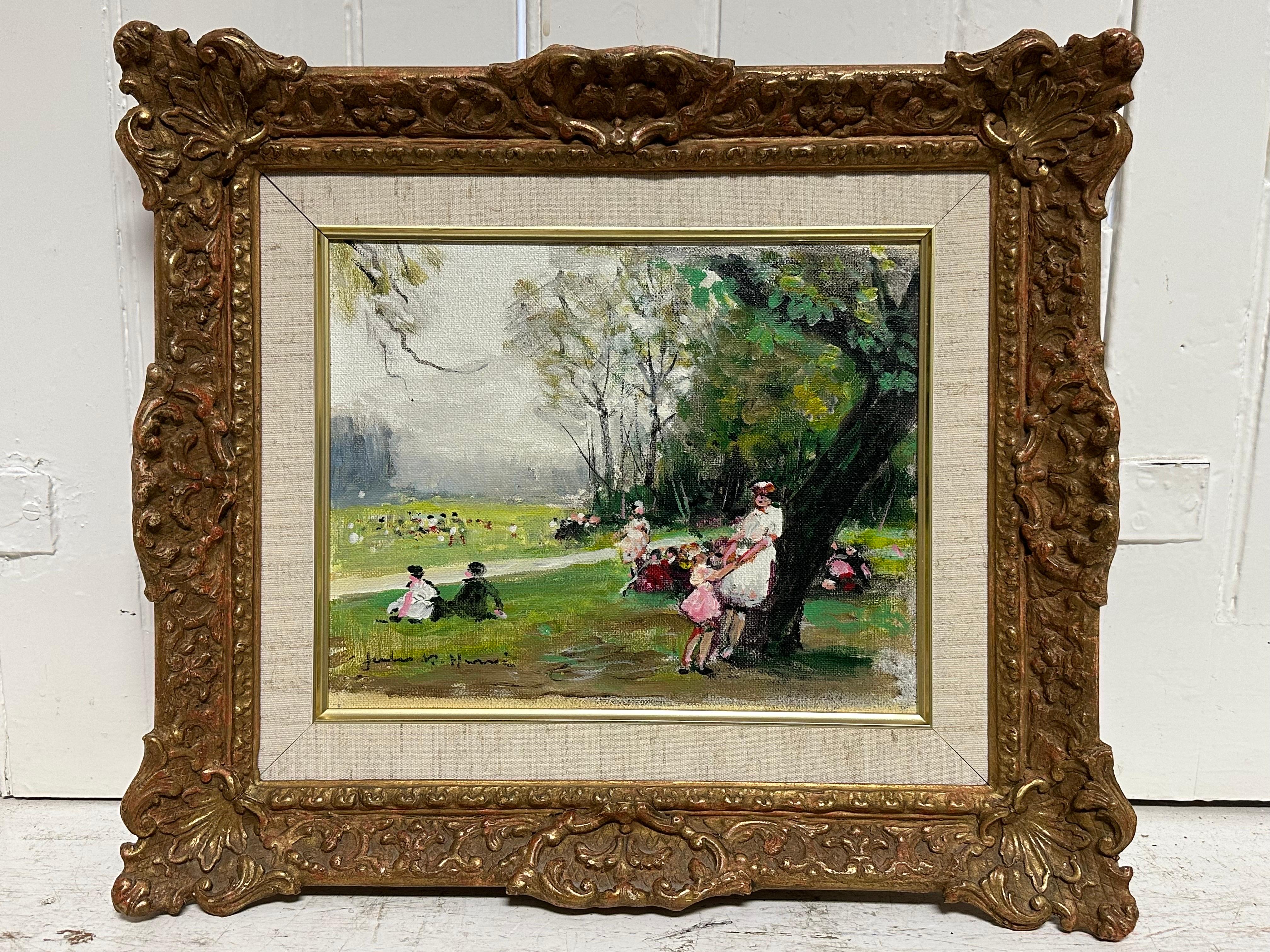 JULES RENE HERVE (1887-1981) Families Playing in Parkland Signed Original Oil - Impressionist Painting by Jules René Hervé