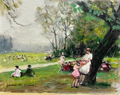 JULES RENE HERVE (1887-1981) Familien spielen auf Parkland Signiertes Original Ölgemälde