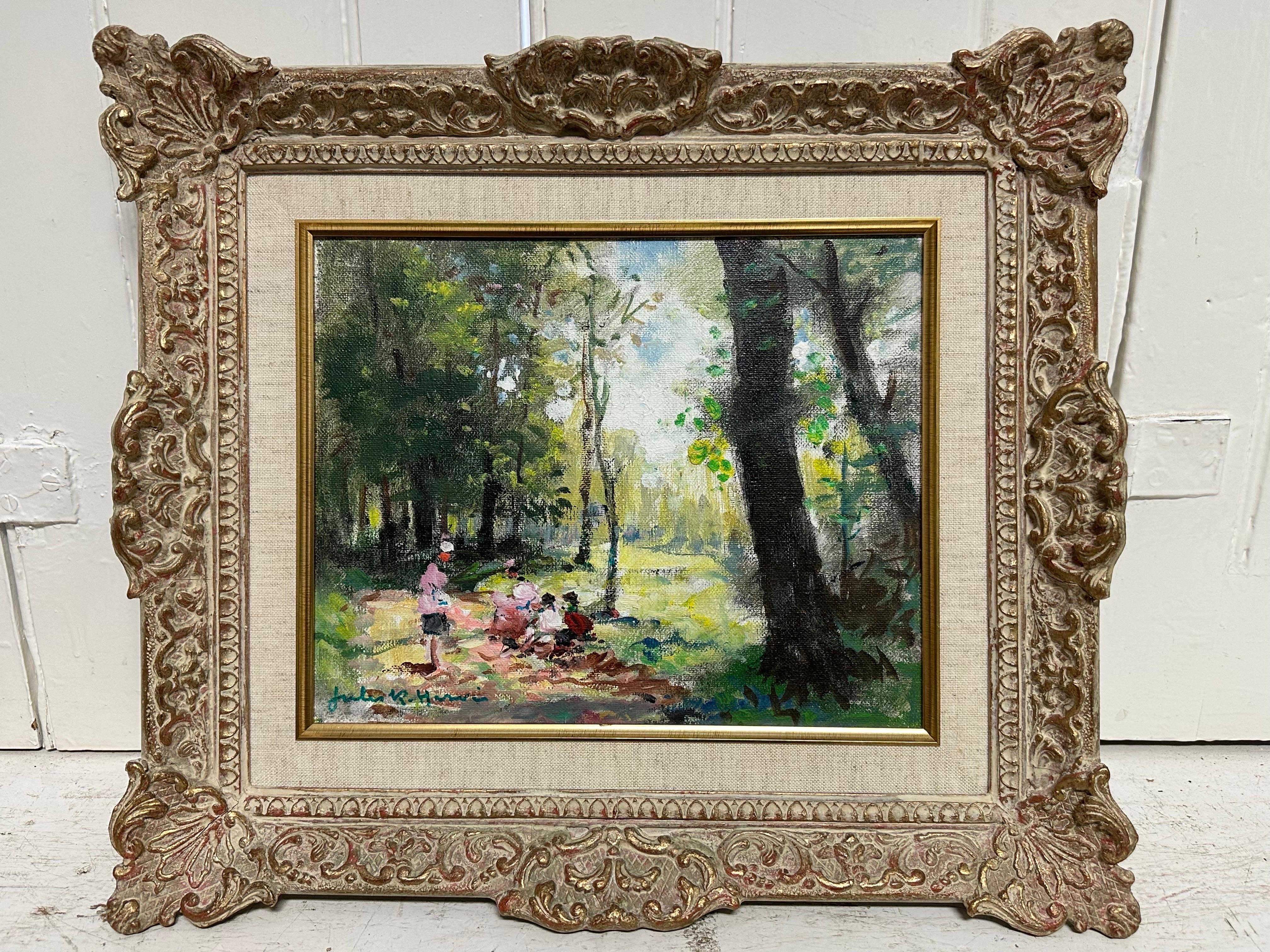 JULES RENE HERVE (1887-1981) Family Enjoying Picnic in Woods Signed Oil Painting 1