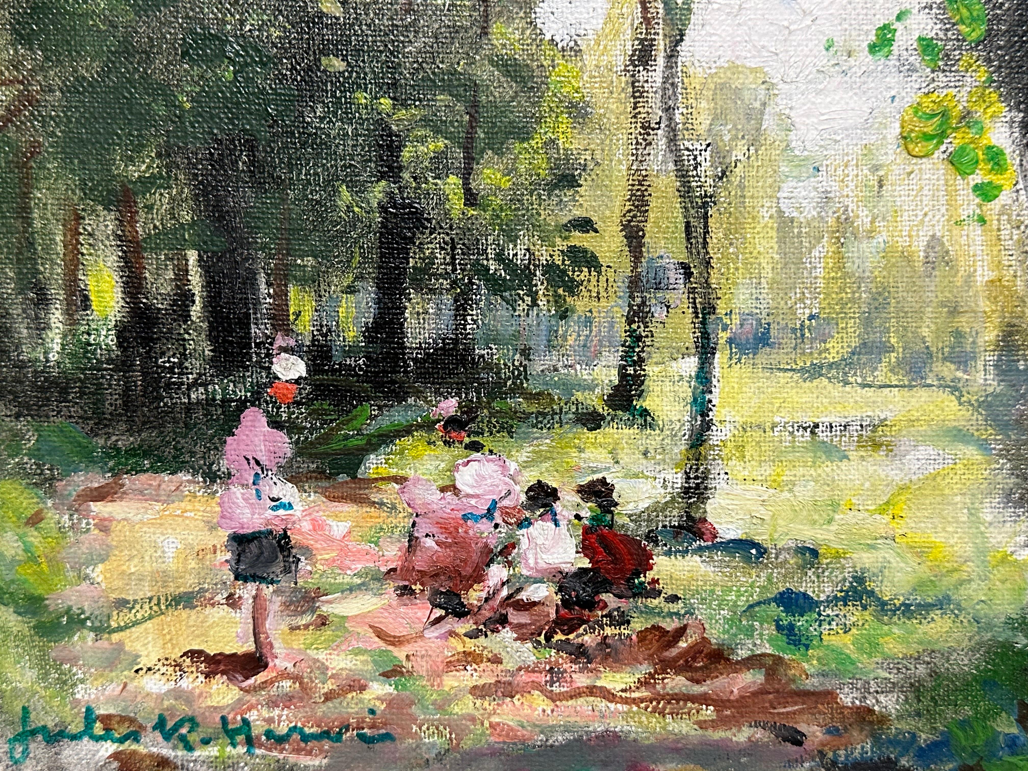 JULES RENE HERVE (1887-1981) Family Enjoying Picnic in Woods Signed Oil Painting 2