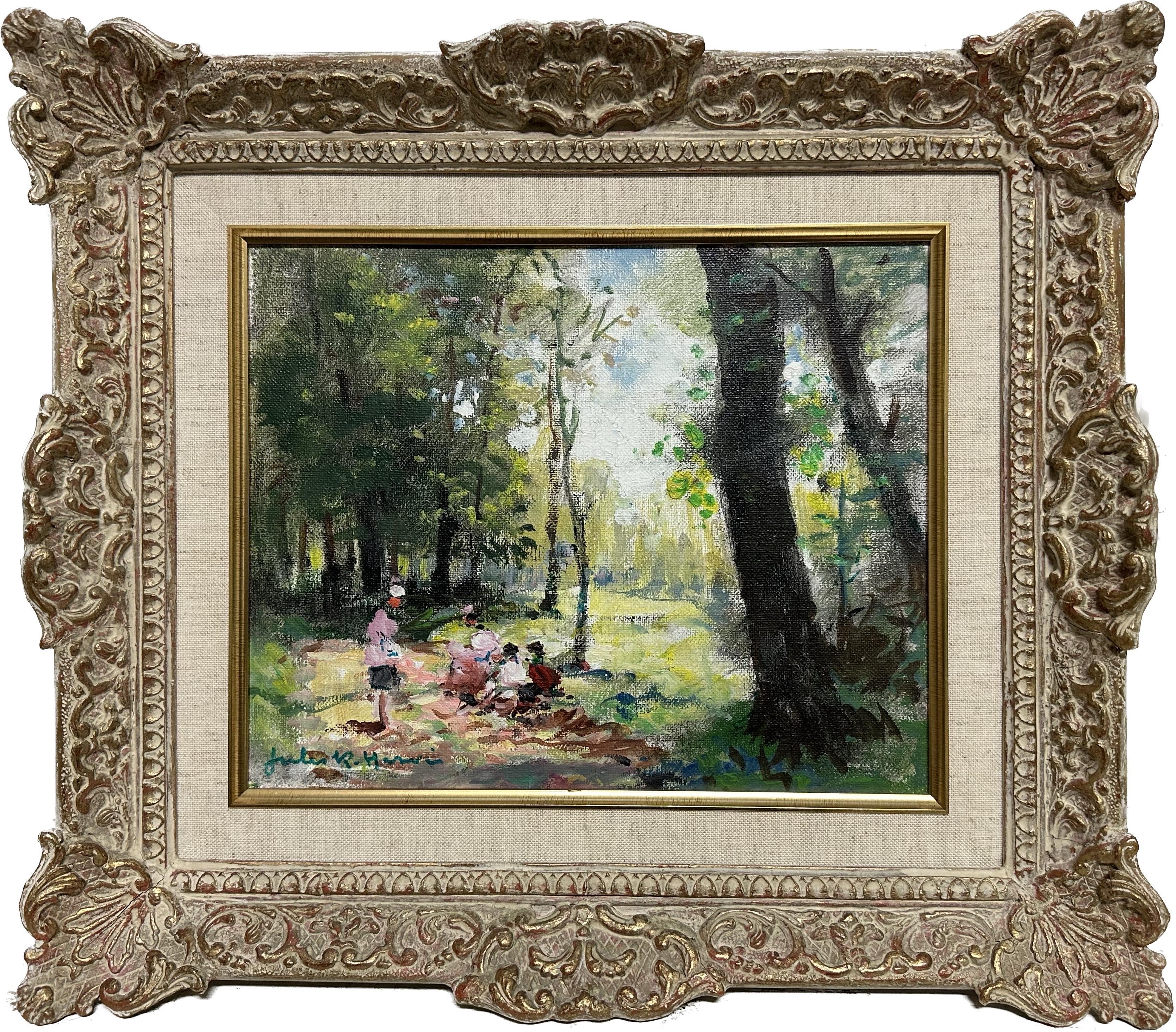 Jules René Hervé Figurative Painting - JULES RENE HERVE (1887-1981) Family Enjoying Picnic in Woods Signed Oil Painting