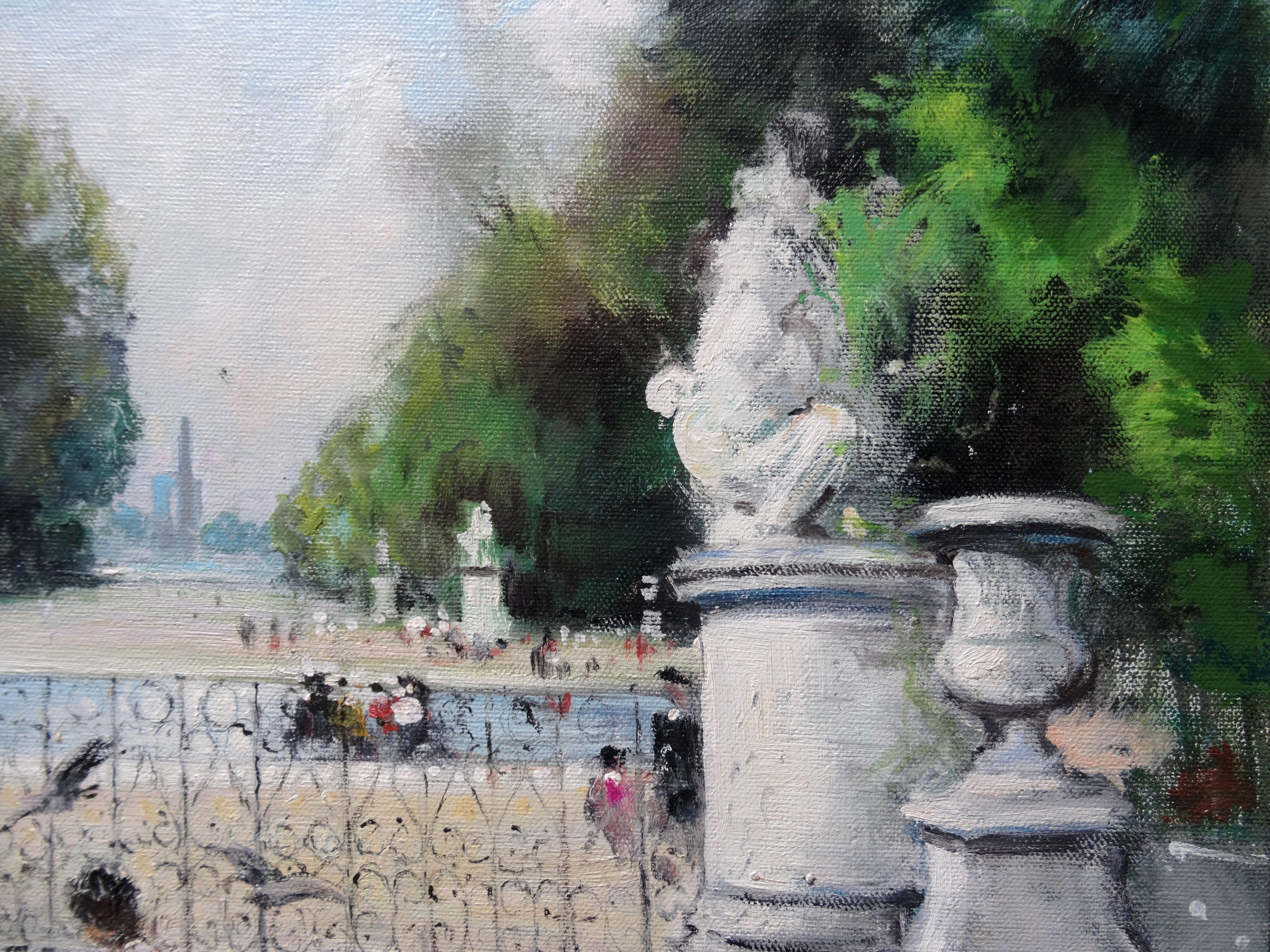 Le Grand Basin des Tuileries. Oil on canvas, 74x93 cm - Realist Painting by Jules René Hervé