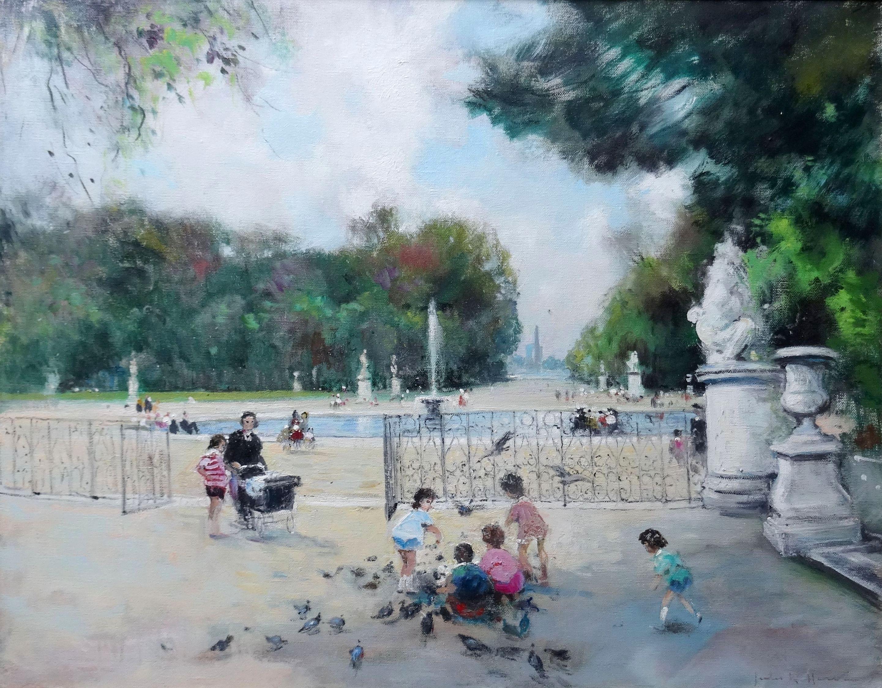 Landscape Painting Jules René Hervé - Le Grand Basin des Tuileries. Huile sur toile, 74x93 cm