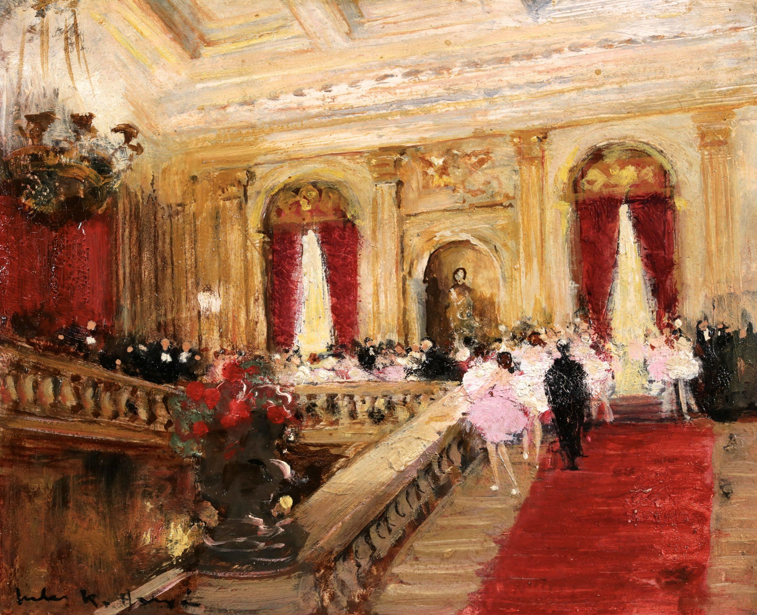 Le Grand Escalier - Figure impressioniste in interni ad olio di Jules Herve - Painting di Jules René Hervé
