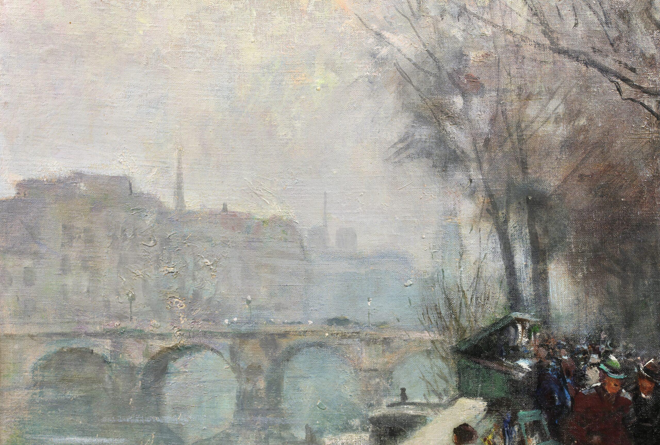 Le Quai Conti - Paisaje figurativo impresionista Óleo de Jules Rene Herve - Painting de Jules René Hervé