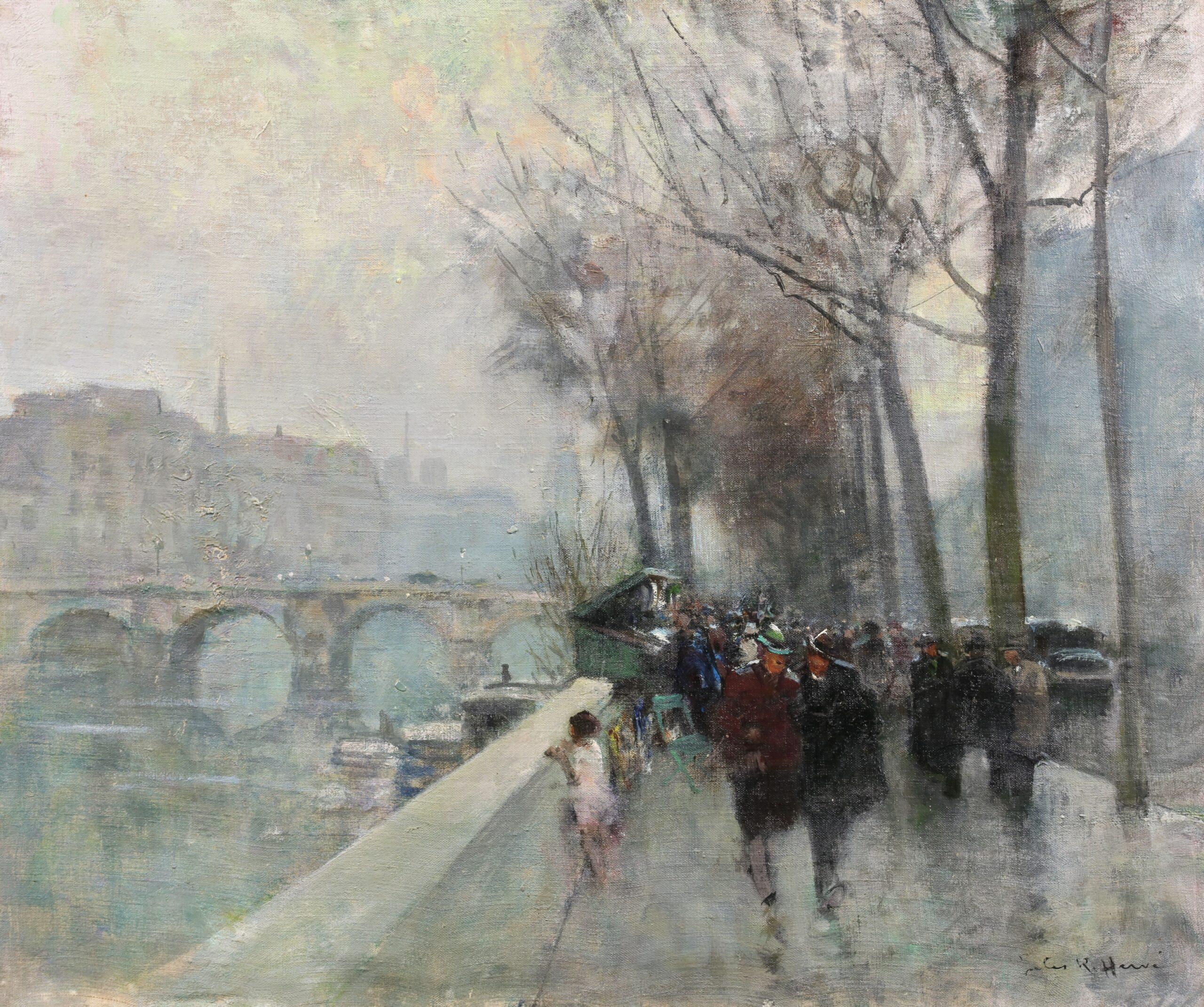Figurative Painting de Jules René Hervé - Le Quai Conti - Paisaje figurativo impresionista Óleo de Jules Rene Herve