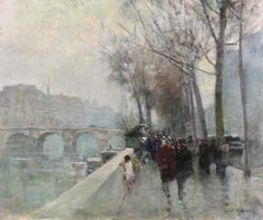 Le Quai Conti - Paisaje figurativo impresionista Óleo de Jules Rene Herve