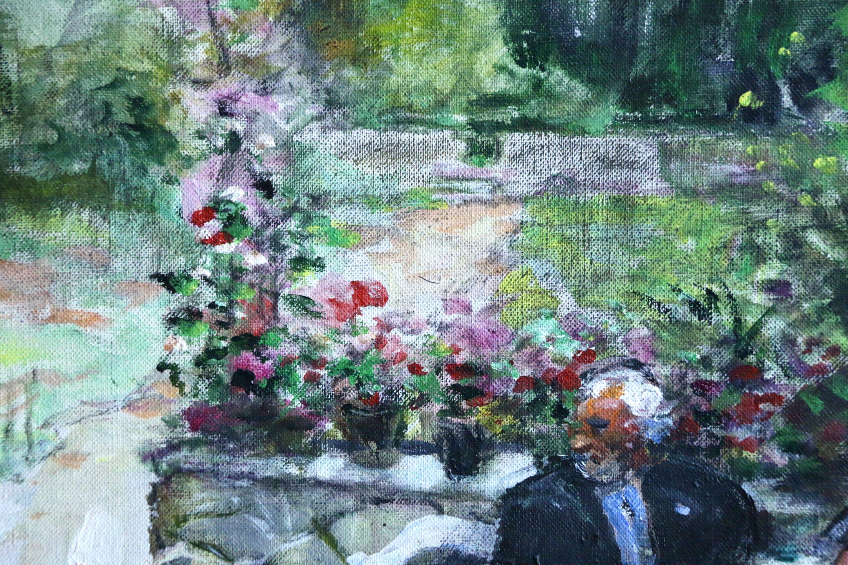 L'ete sur la Terrasse - 20th Century Oil, Figures in Garden by Jules René Hervé 2
