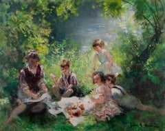 Mother and Children Having a Picnic