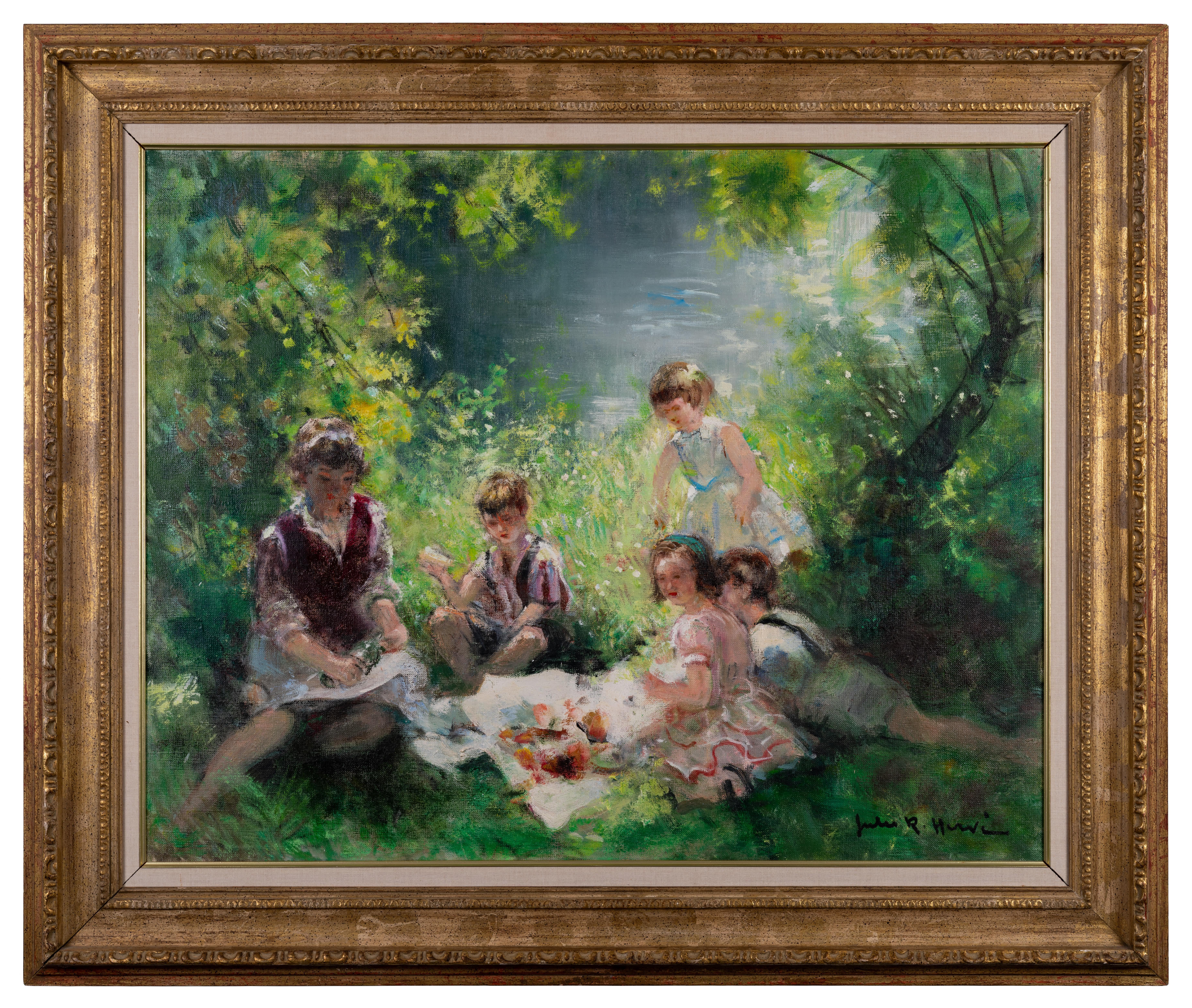 Landscape Painting de Jules René Hervé - Madre e hijos de picnic