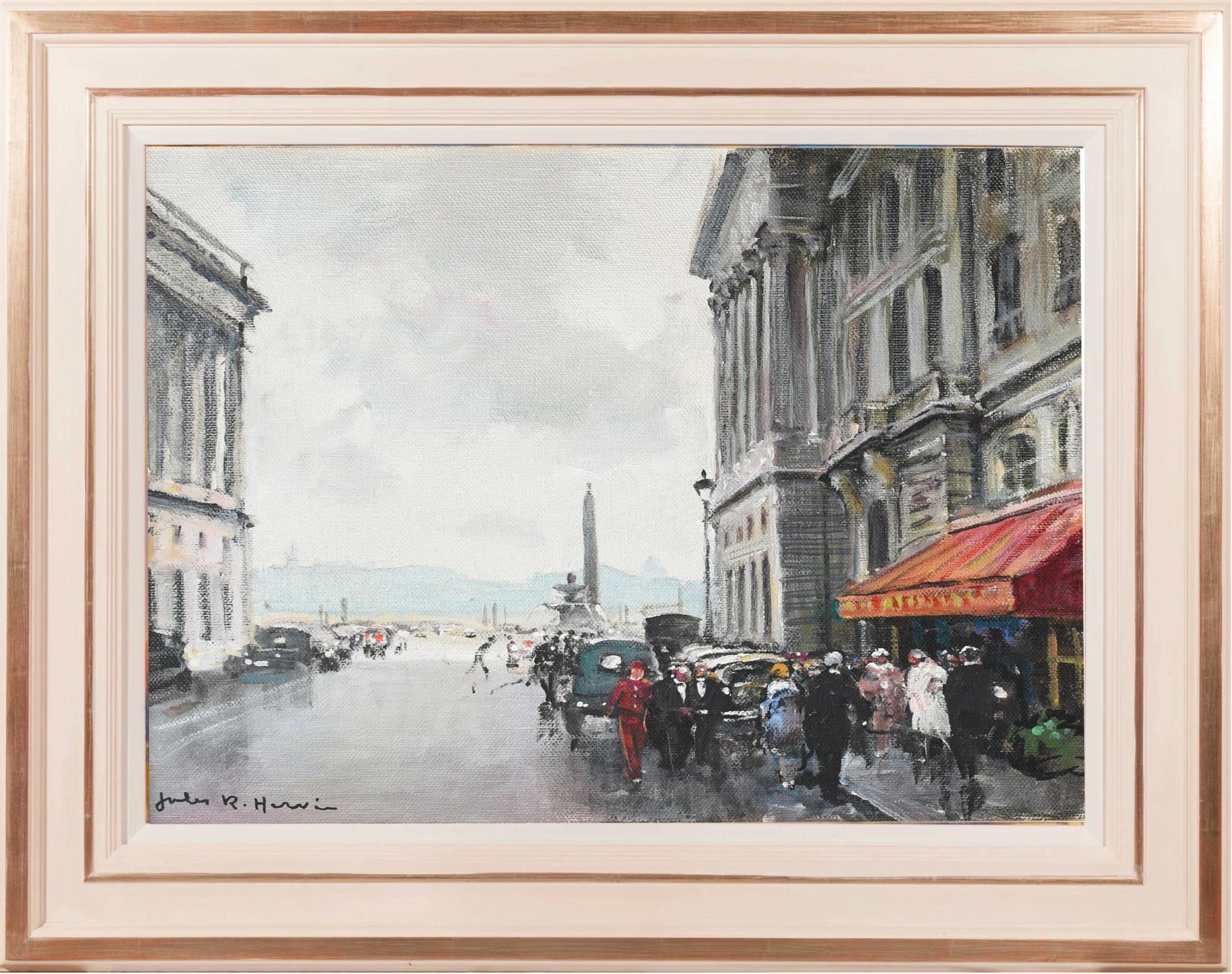 Oil Painting, Parisian Street Scene by Jules Rene Herve (1887-1981)