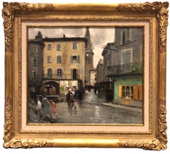 Peinture à l'huile "La place" de Jules René Herve (1887-1981)