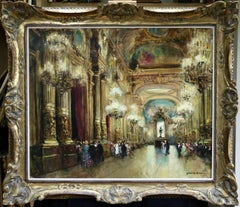 L'Opéra Garnier - Paris - Huile du XXe siècle:: figures élégantes à l'intérieur par Herve