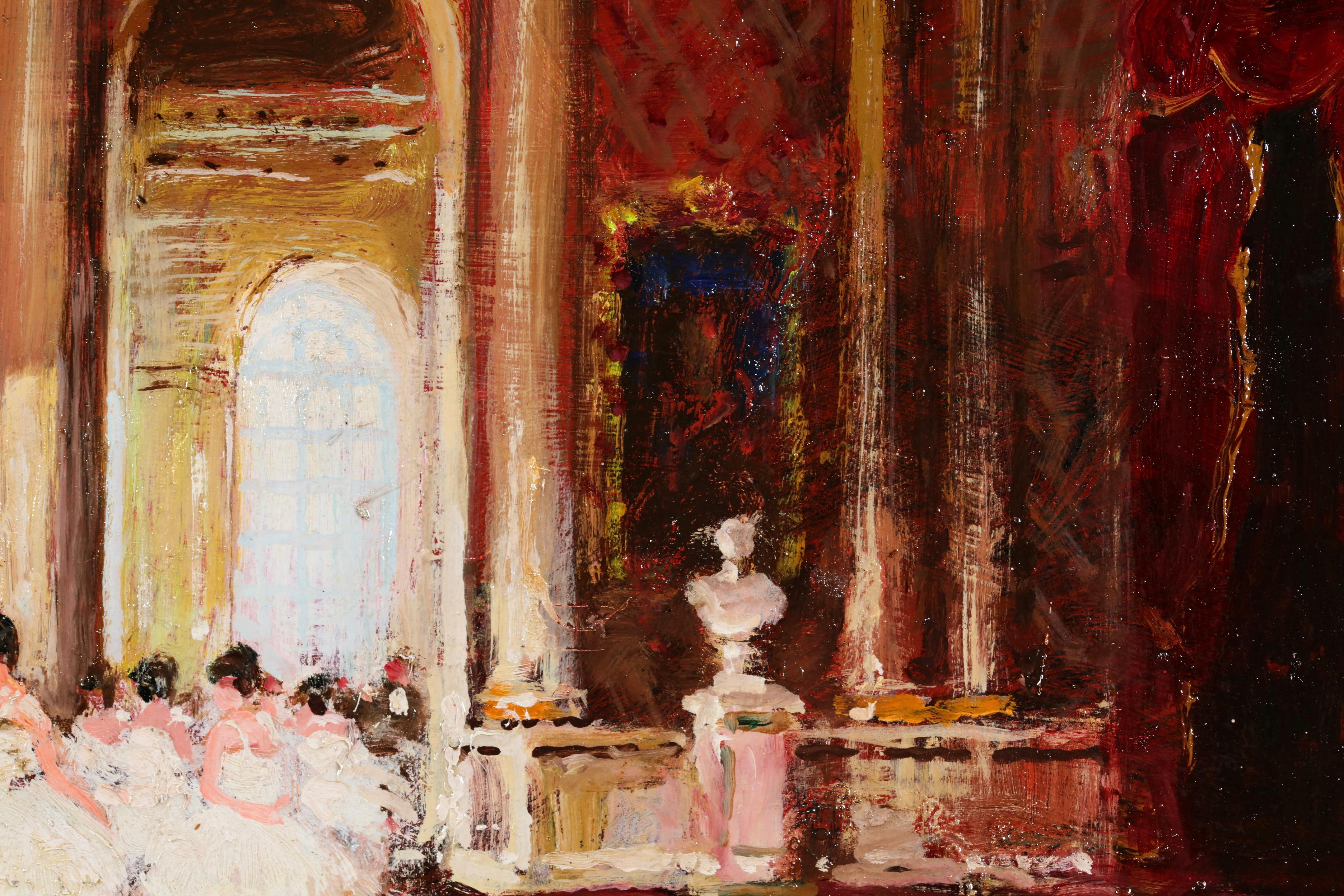 Opera Garnier Parigi - Figure impressioniste in interni ad olio di Jules Herve - Painting di Jules René Hervé