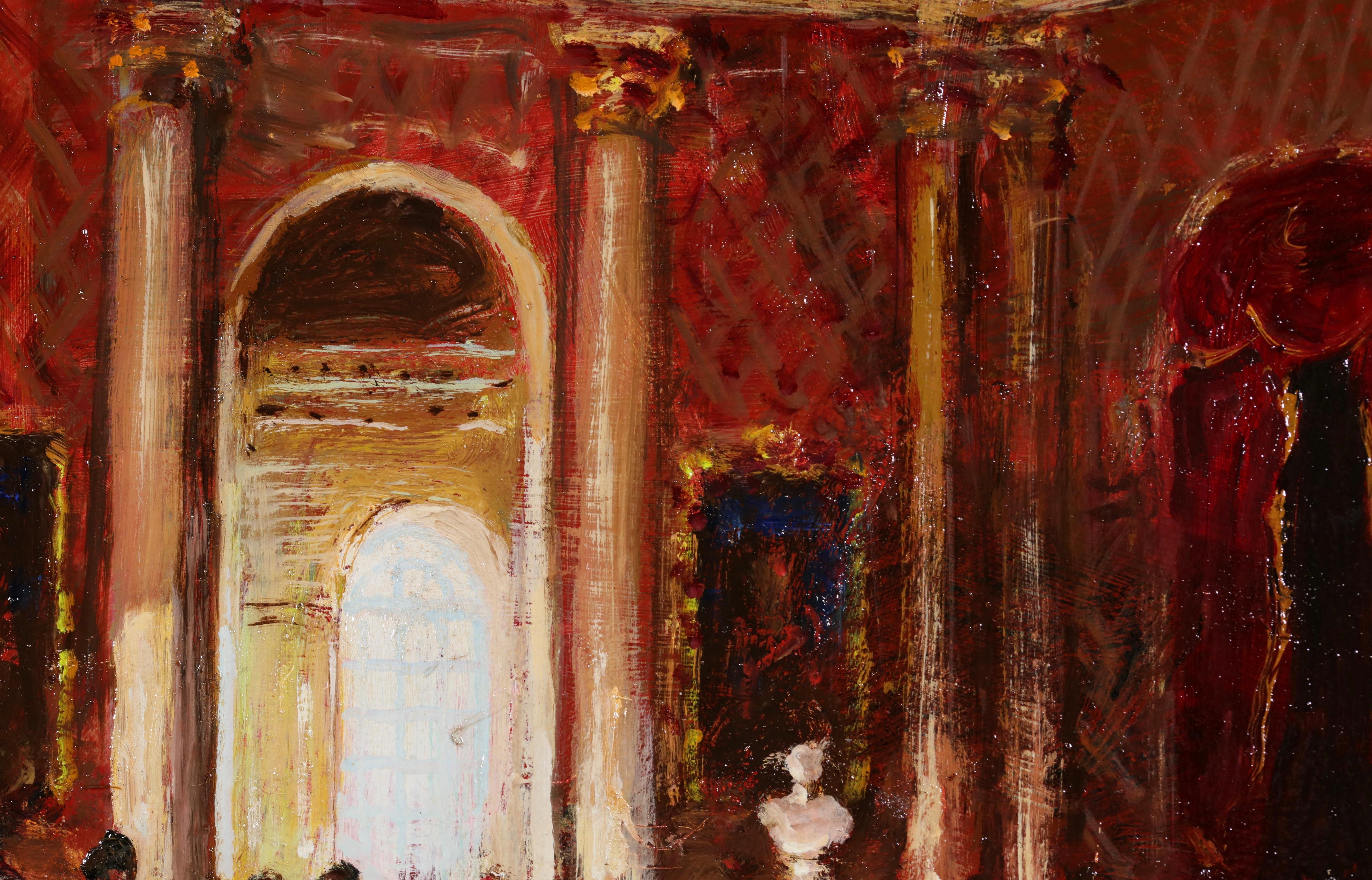 Opera Garnier Parigi - Figure impressioniste in interni ad olio di Jules Herve in vendita 1