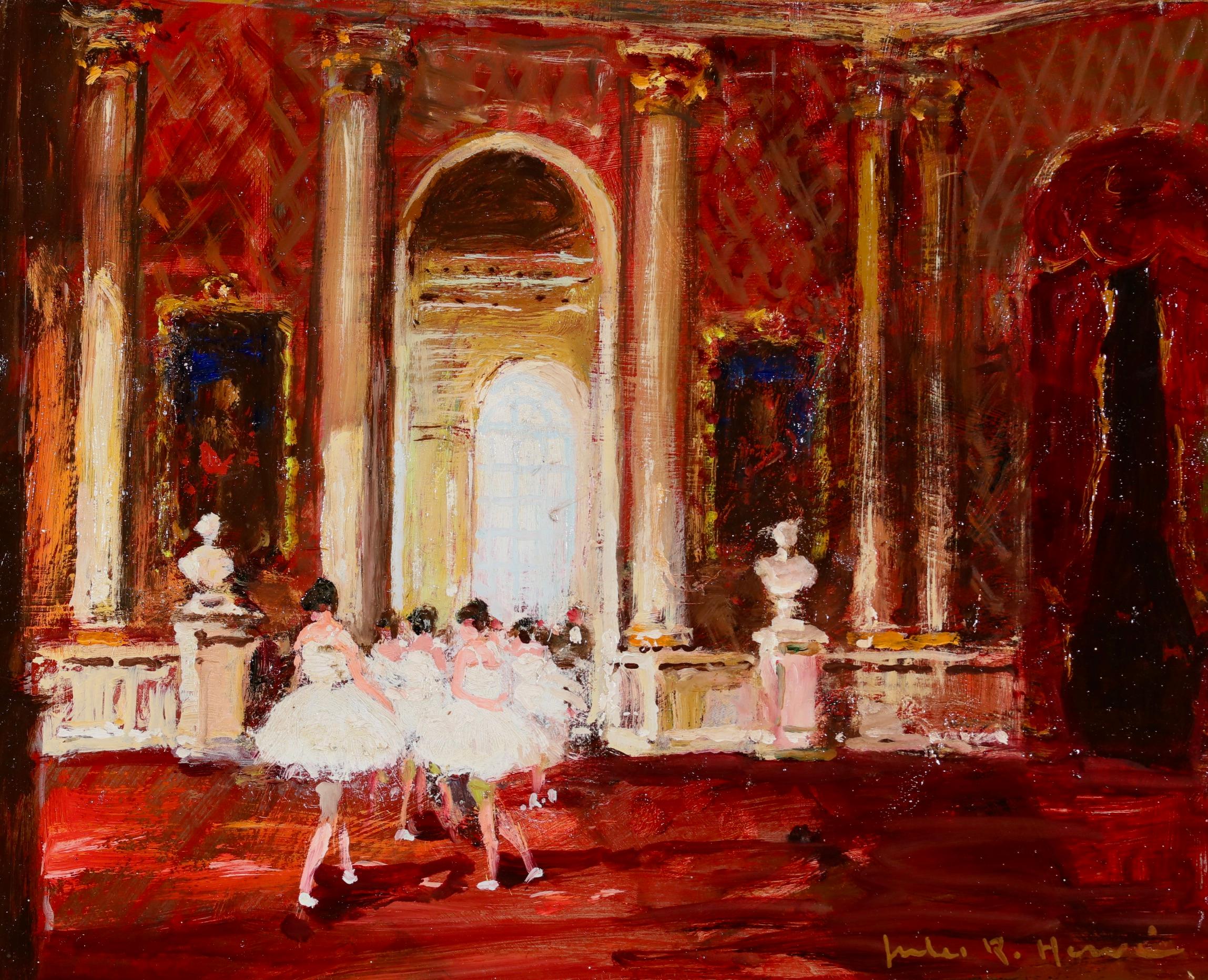 Opera Garnier Parigi - Figure impressioniste in interni ad olio di Jules Herve in vendita 3