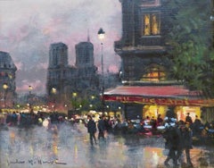 Peinture à l'huile originale signée Jules Rene Herve du restaurant Maxims Paris