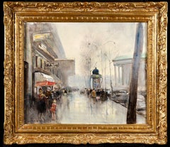 Paris - La Madeleine - Huile impressionniste:: Figures dans un paysage urbain - Jules Rene Herve