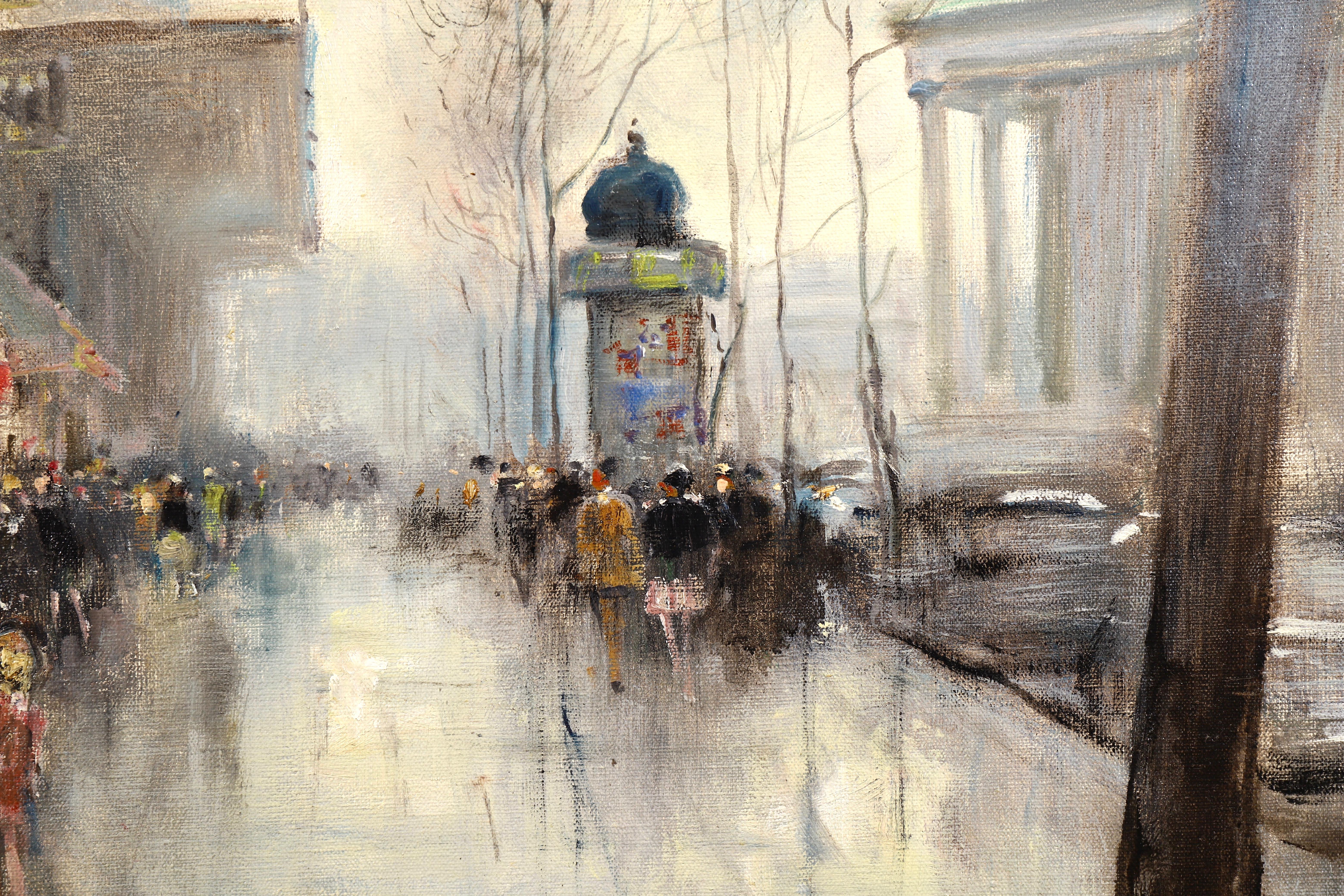 Paris - La Madeleine- Impressionist Oil, Figures in Cityscape - Jules Rene Herve 1