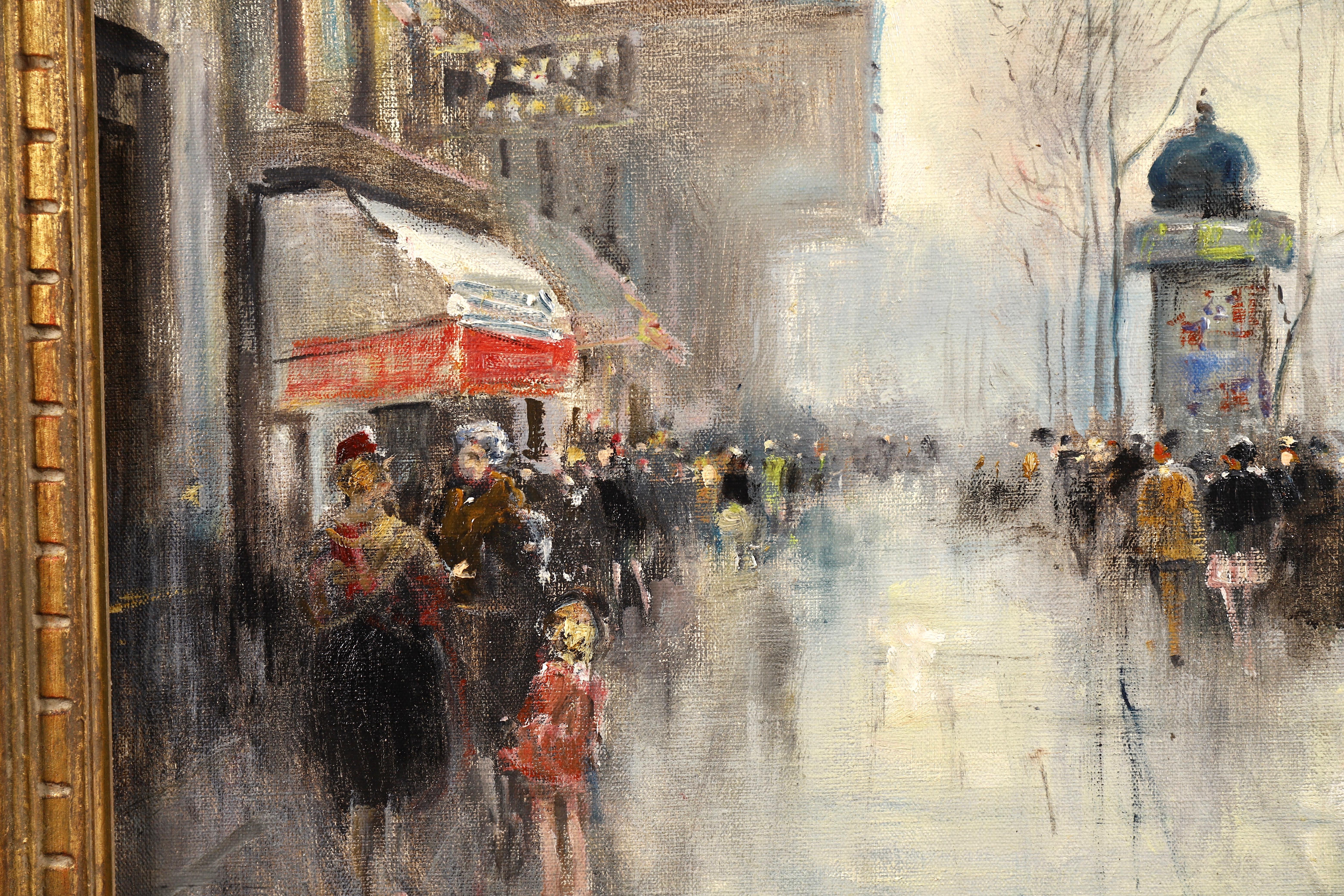 Paris - La Madeleine- Impressionist Oil, Figures in Cityscape - Jules Rene Herve 2