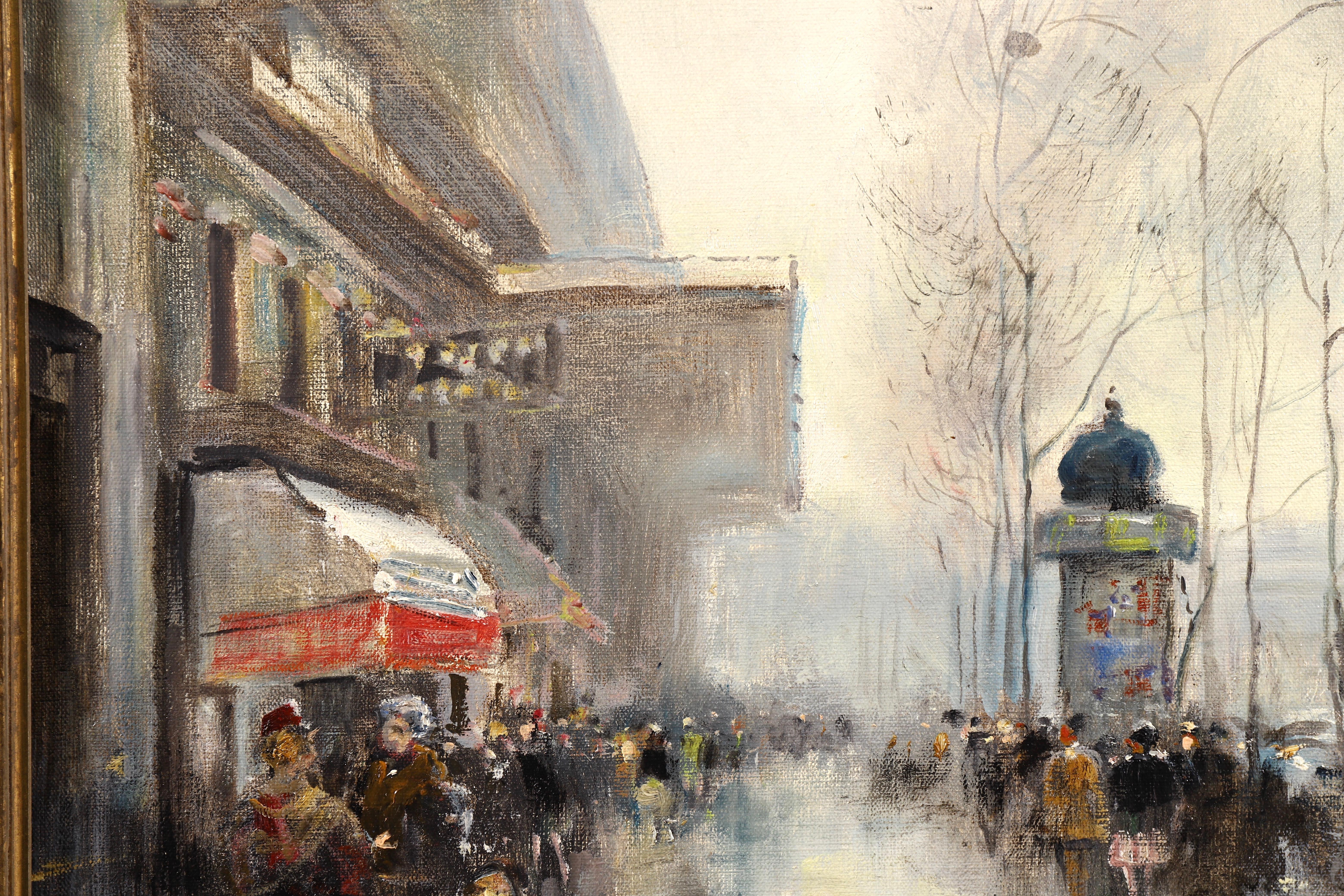 Paris - La Madeleine- Impressionist Oil, Figures in Cityscape - Jules Rene Herve 4