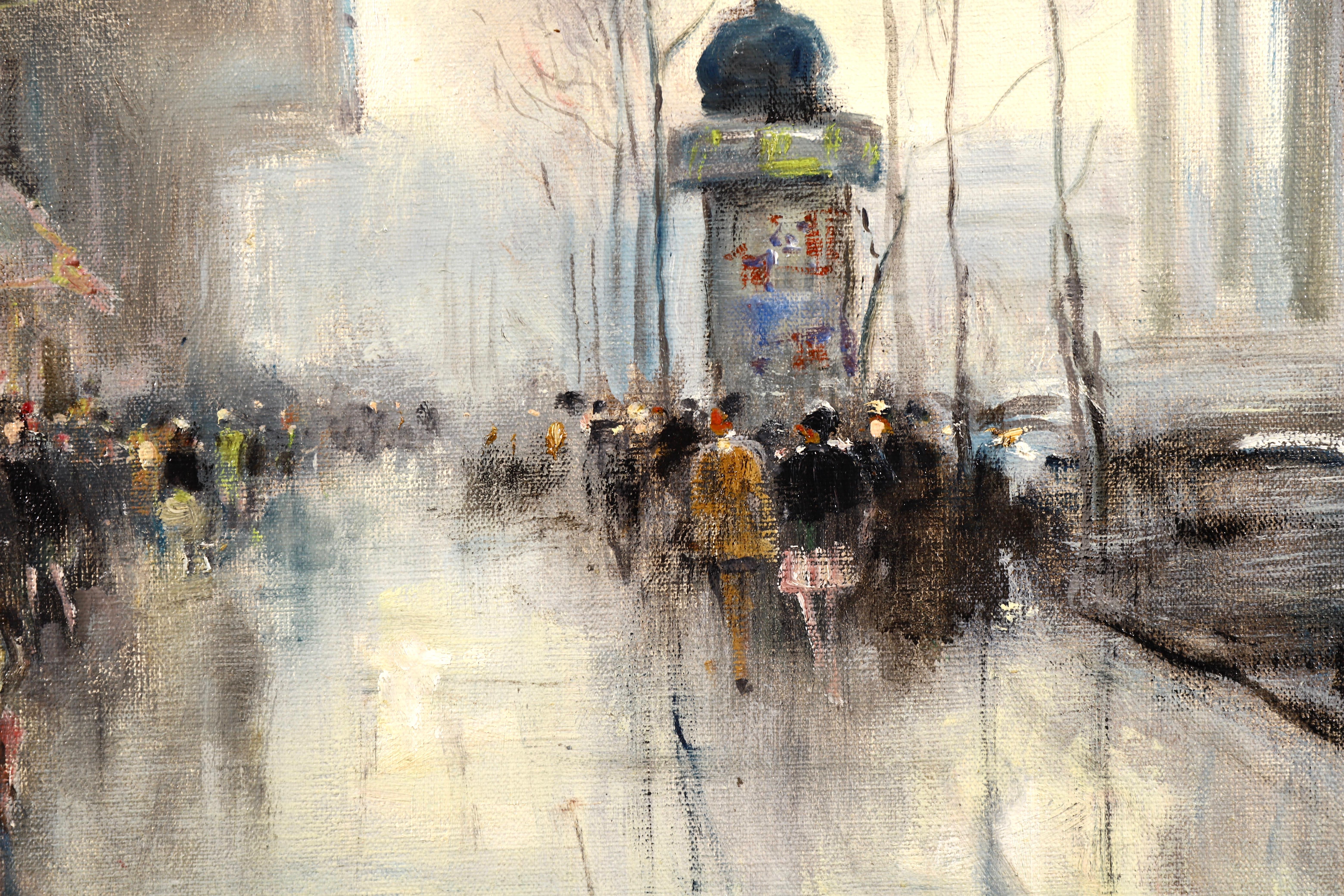 Paris - La Madeleine- Impressionist Oil, Figures in Cityscape - Jules Rene Herve 5