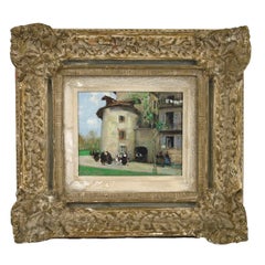 Parisian street scene oil painting by French artist Jules Rene Herve.