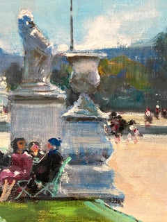 "Picnic by Jardin des Tuileries" Parisian Impressionist Oil Painting on Canvas