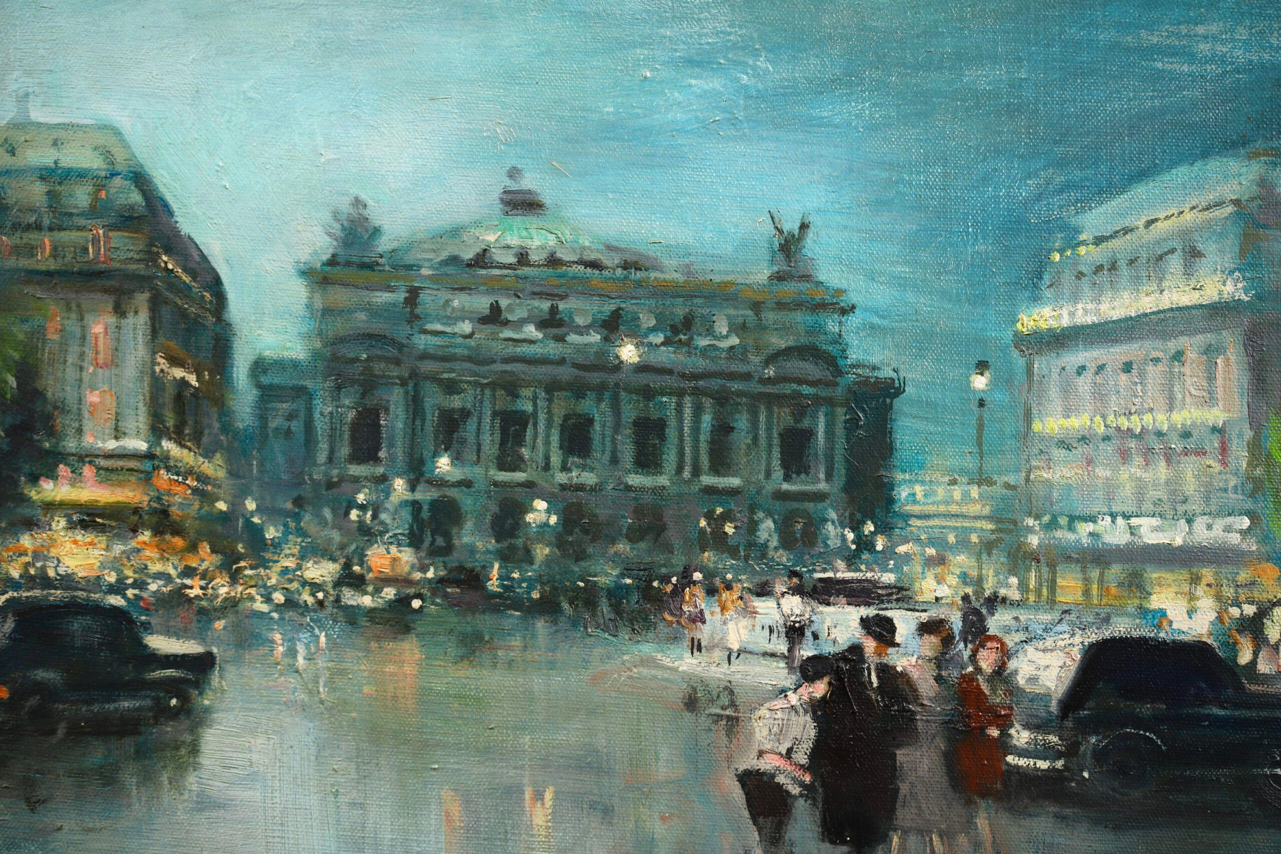 Place de l'Opera - Impressionist Cityscape Oil Painting by Jules Rene Herve For Sale 3