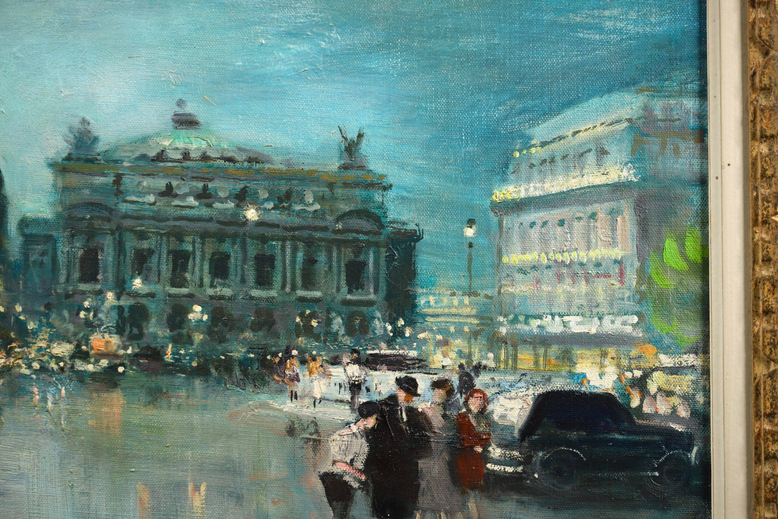 Place de l'Opera - Impressionist Cityscape Oil Painting by Jules Rene Herve For Sale 4