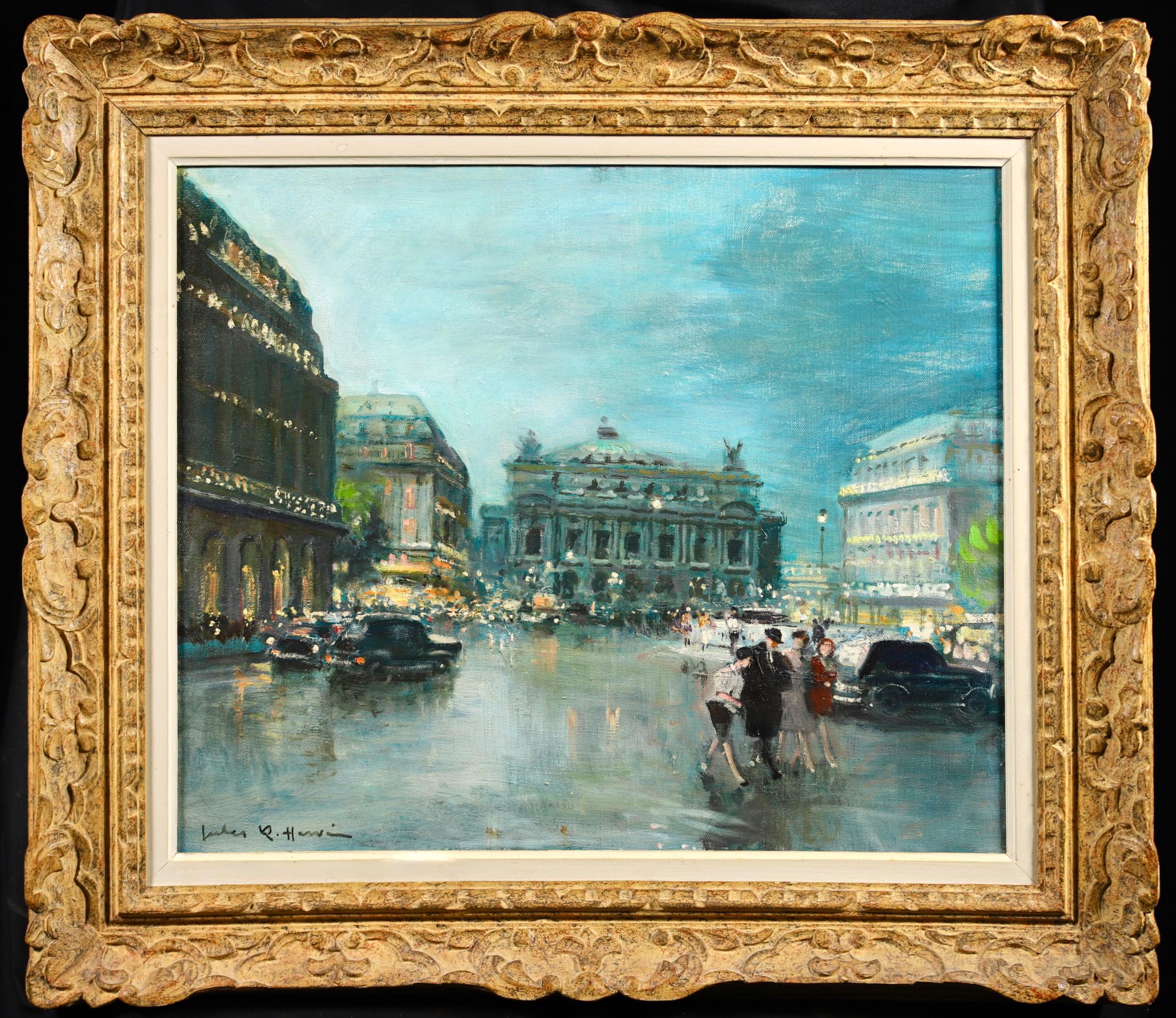 Jules René Hervé Landscape Painting - Place de l'Opera - Impressionist Cityscape Oil Painting by Jules Rene Herve