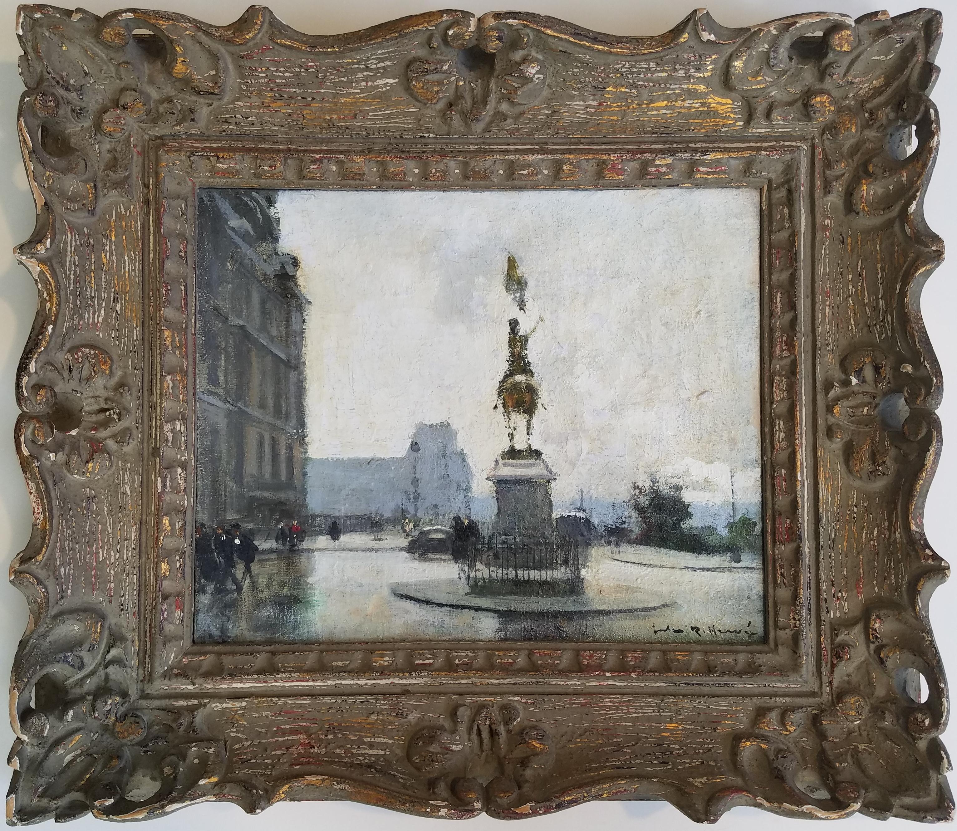 « Place Jeanne D'Arc, Paris, Jules Herve, Impressionnisme français, Cityscape Street - Painting de Jules René Hervé