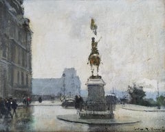 Vintage "Place Jeanne D'Arc, Paris, " Jules Herve, French Impressionism, Cityscape Street