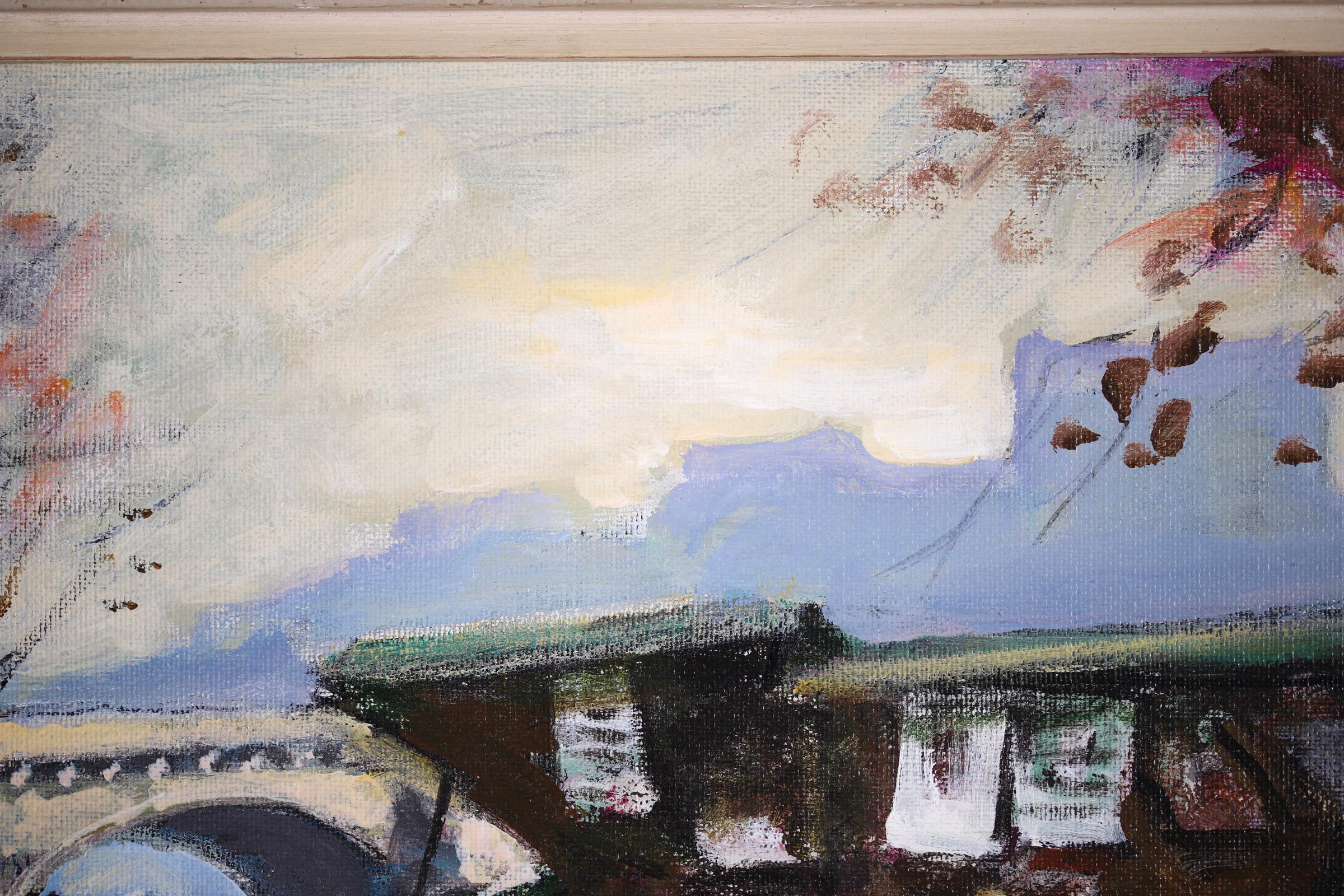 Quai des bouquinistes- Impressionist Figures in Landscape Oil - Jules Rene Herve For Sale 7
